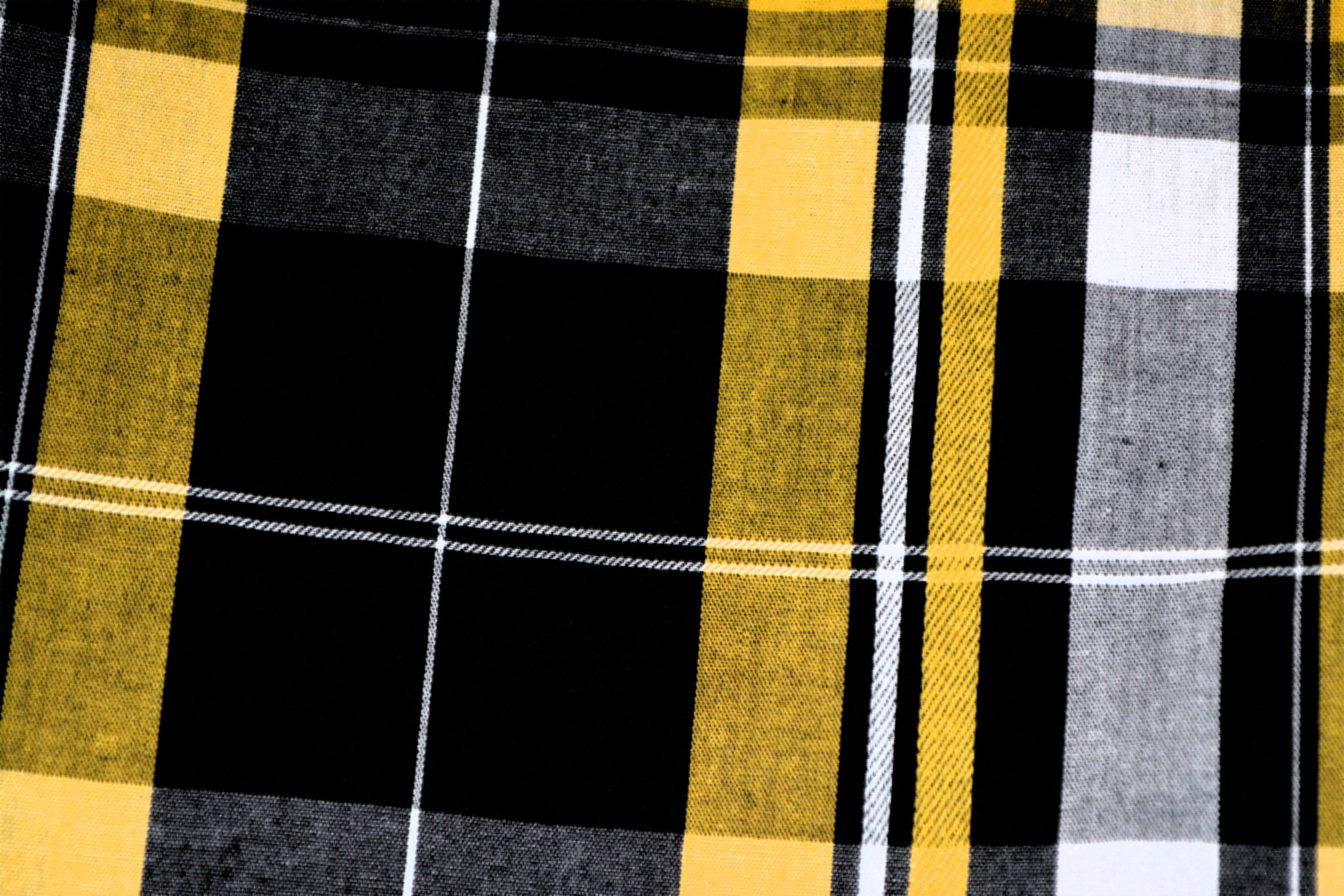 yellow, black, and white plaid textile, pattern, fabric, tartan