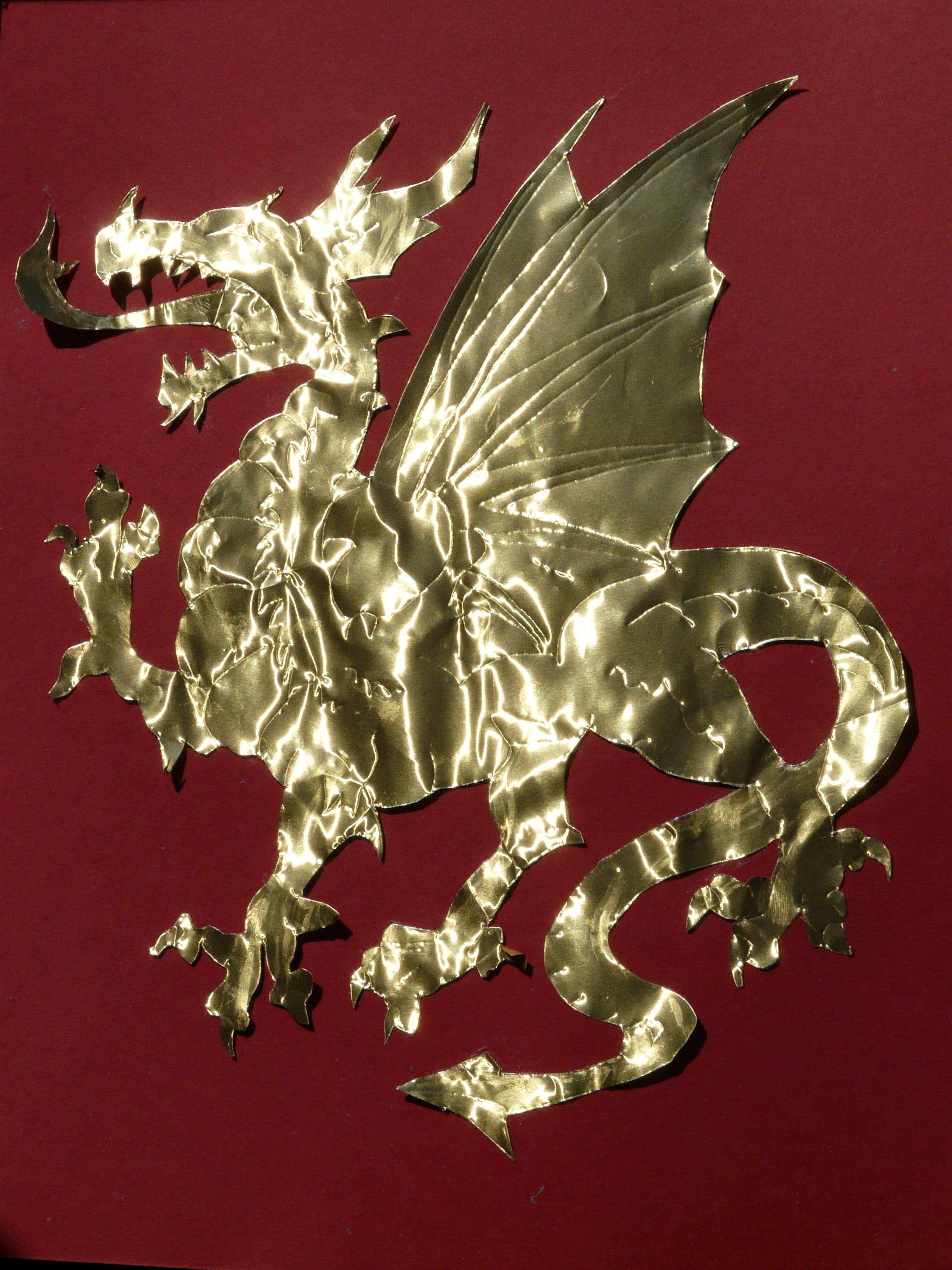 Dragon, Cute, Golden, Paper, Cut, Cut Out, claw, wing, spit fire