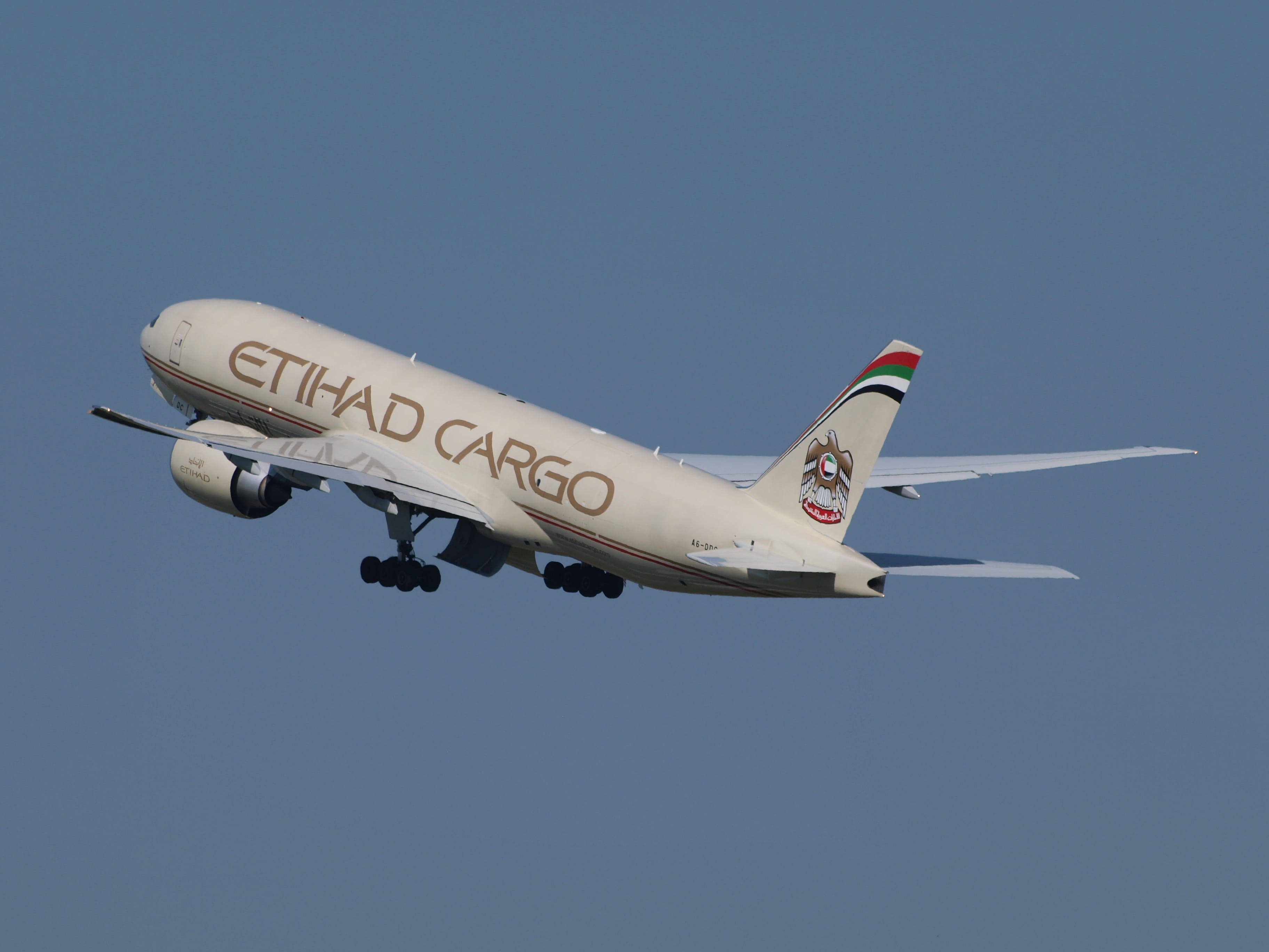 photo of white Etihad Cargo plane, Etihad Airways, Boeing 777