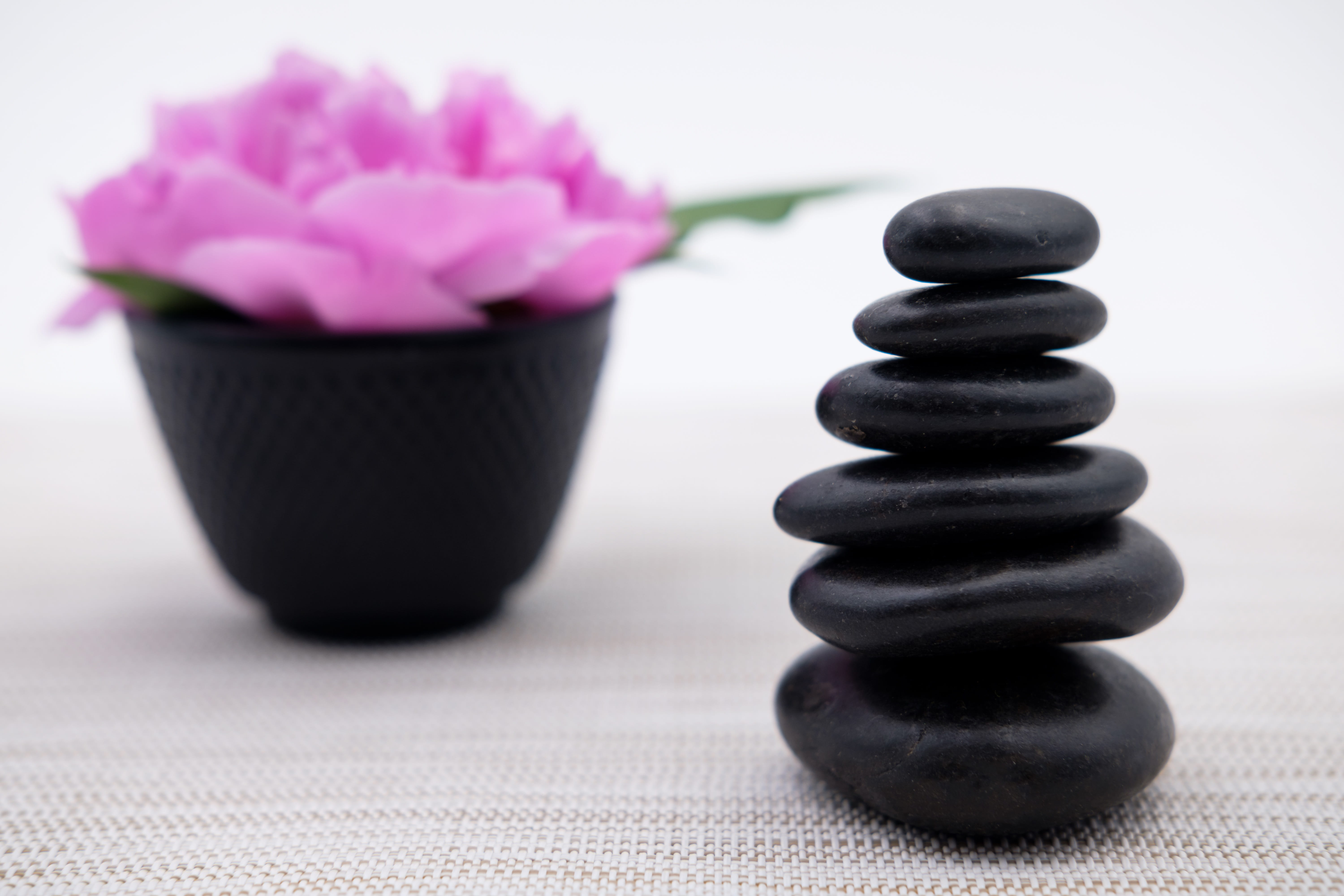 Free Download Hd Wallpaper Black Zen Stones On White Textile Cairn Massage Wellness