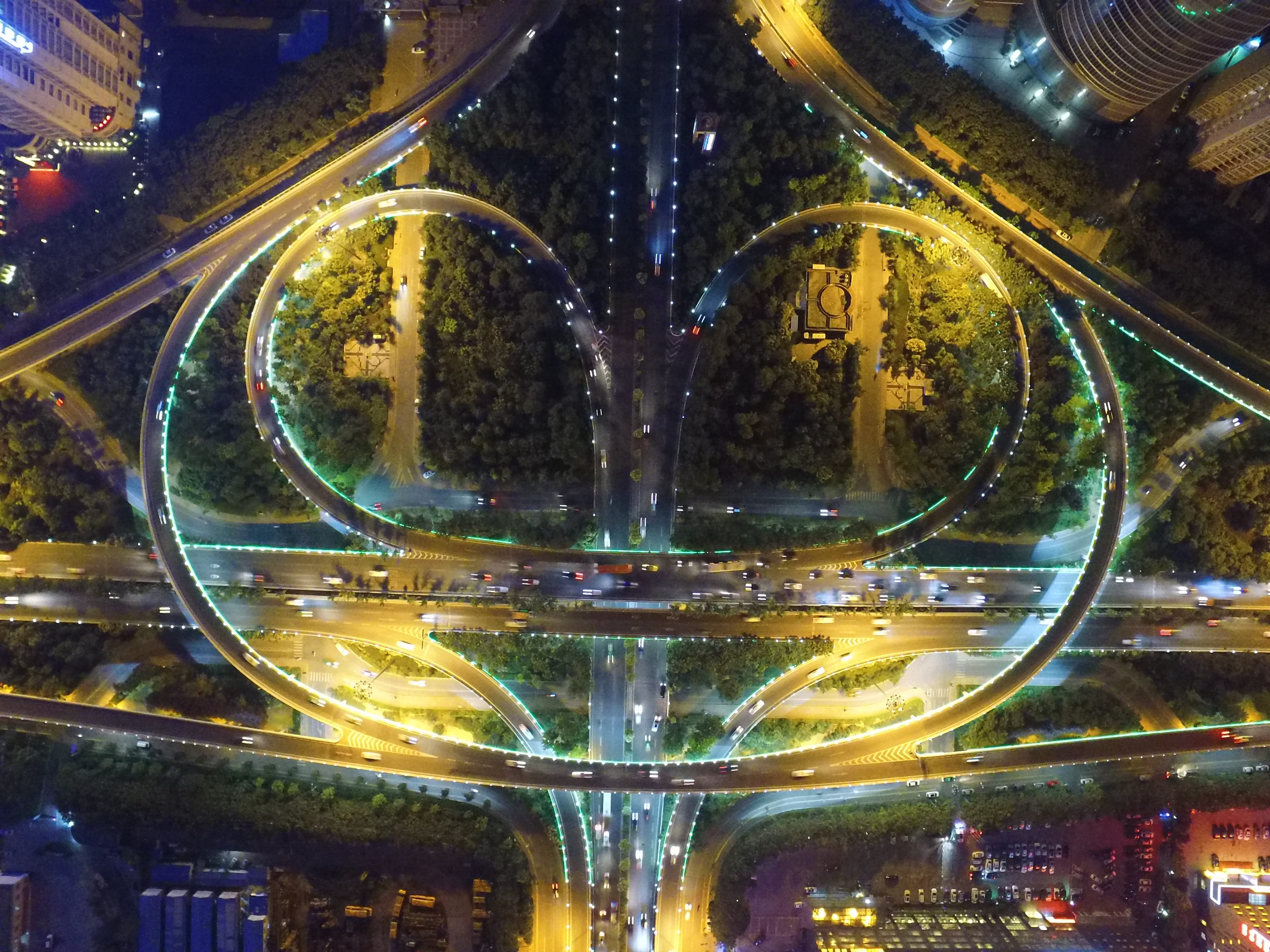Xi'An, Xian, Dji, weiyang road interchange, aerial, night, architecture