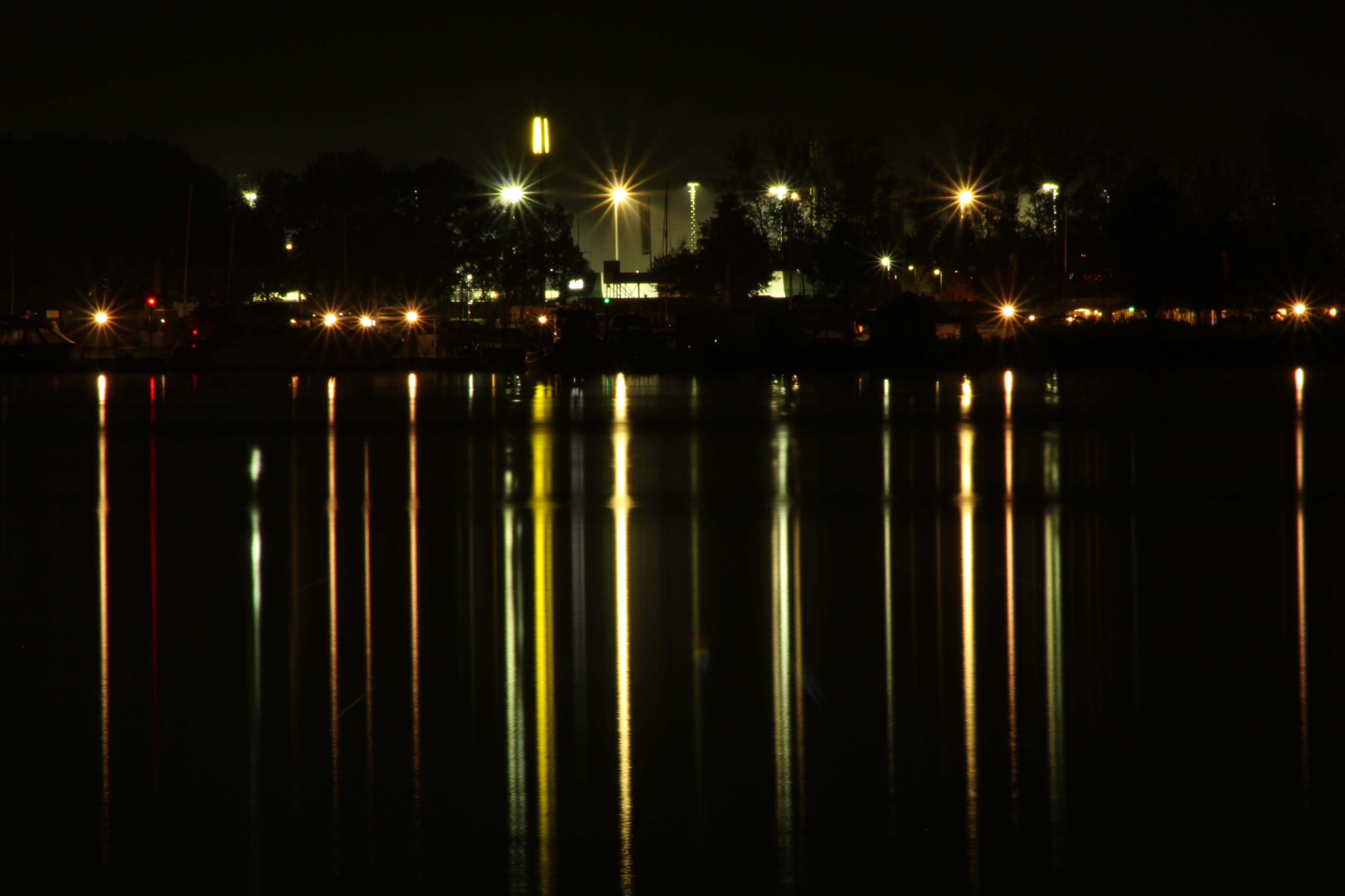 night, water, light, reflect, reflection, dark, herderwijk