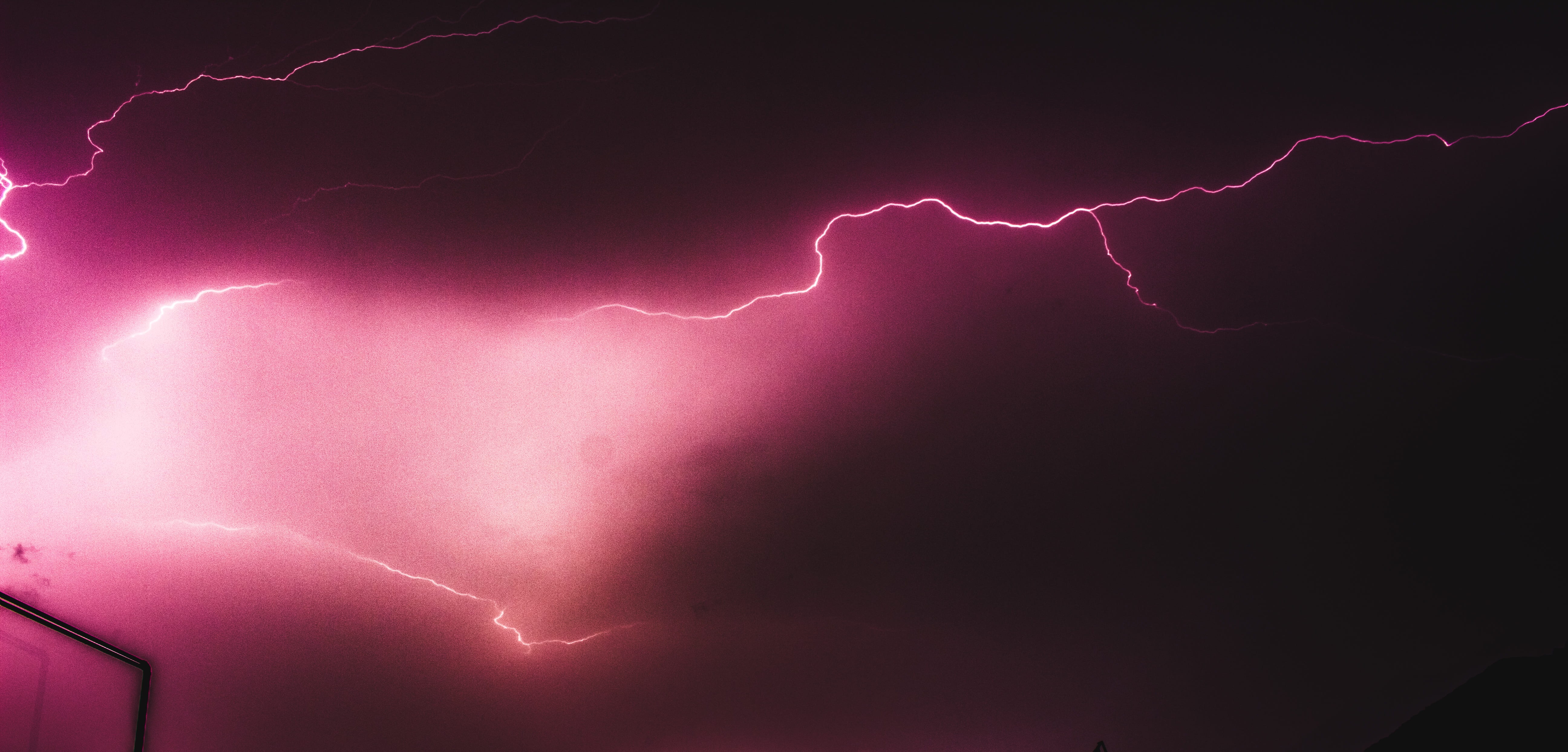 pink lightning, storm, spark, weather, sky, thunder, strike, power