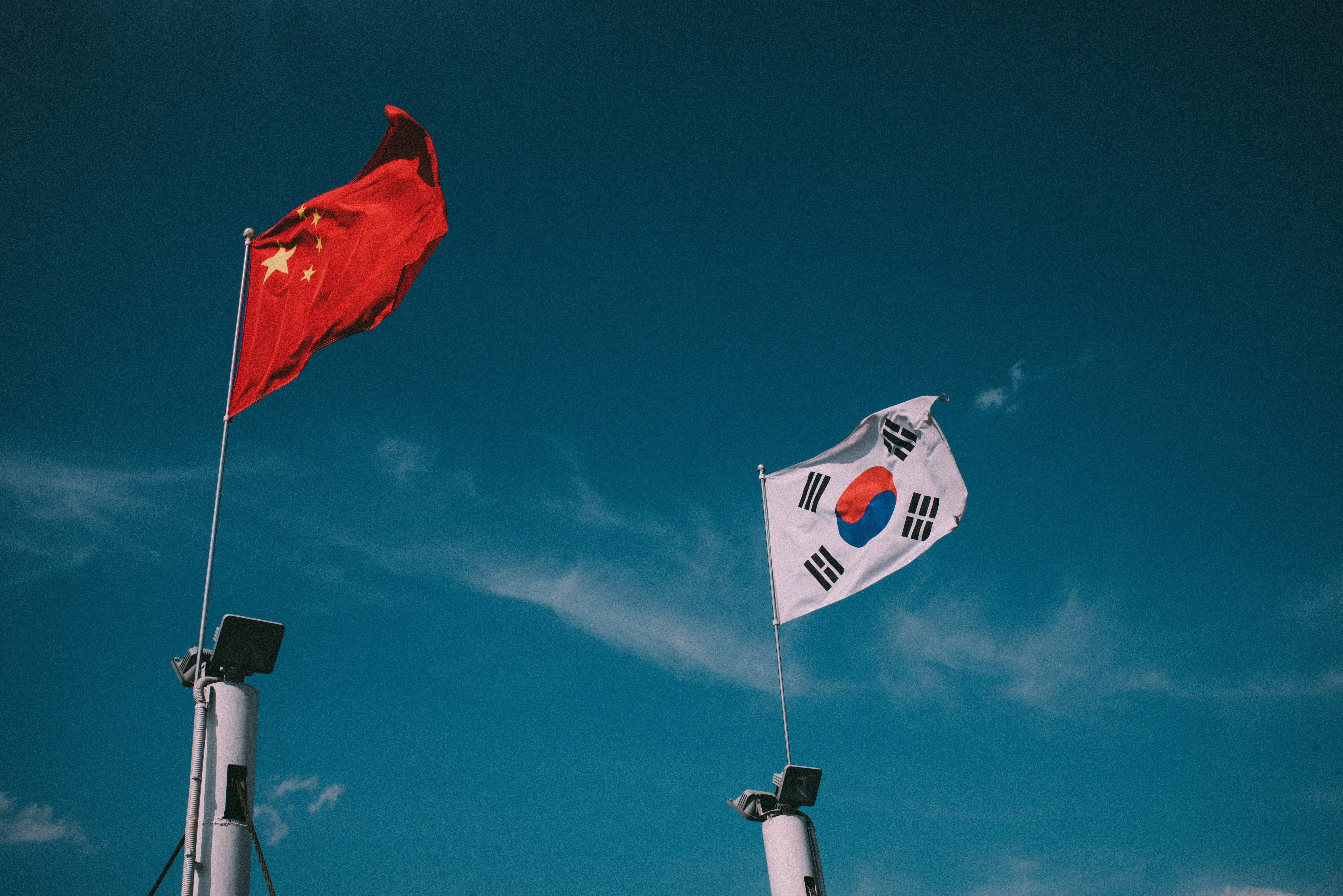 flag of China and flag of South Korea, sky, nami, people's republic of china