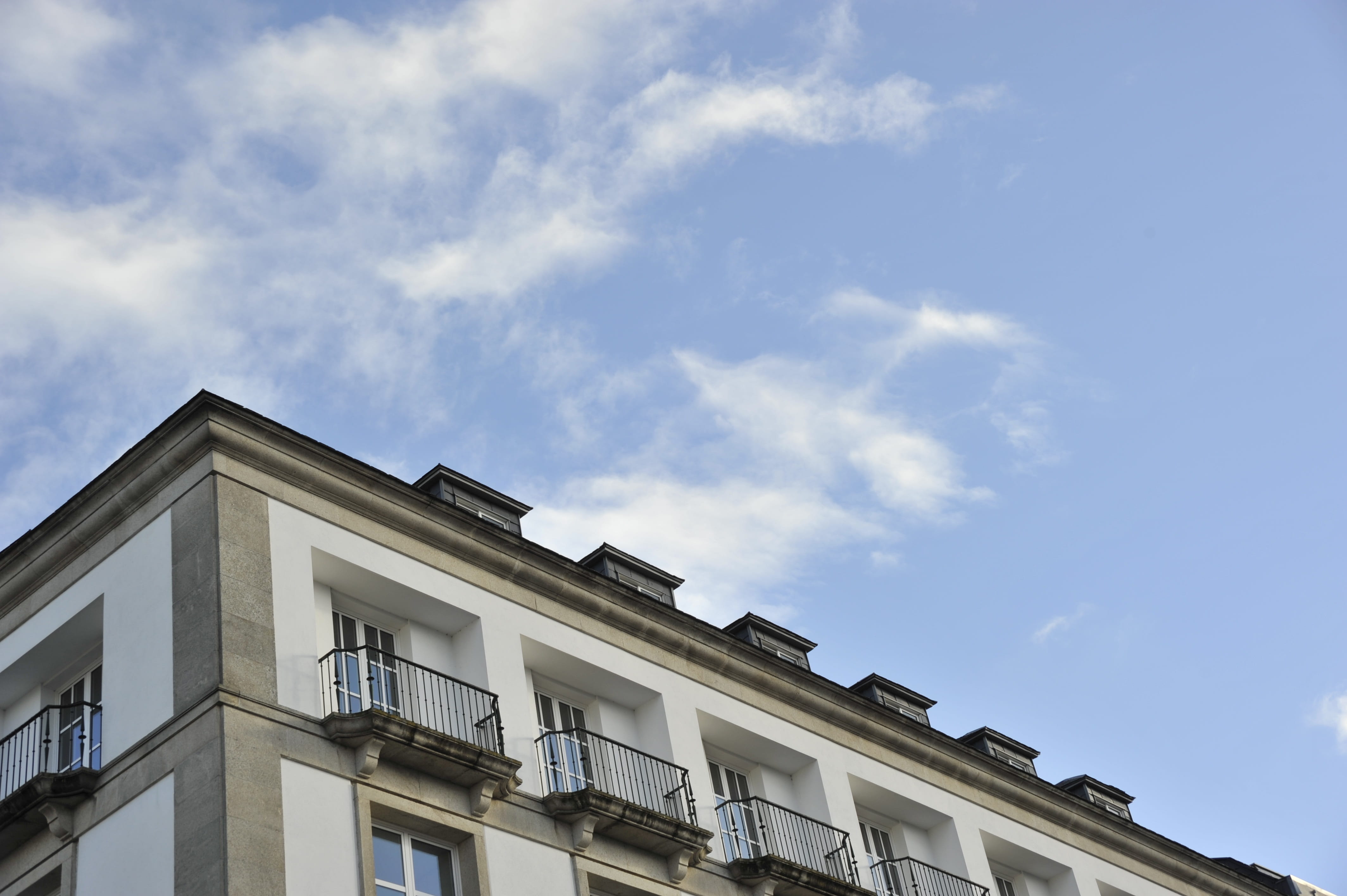 sky, building, windows, architecture, light, blue, perspective