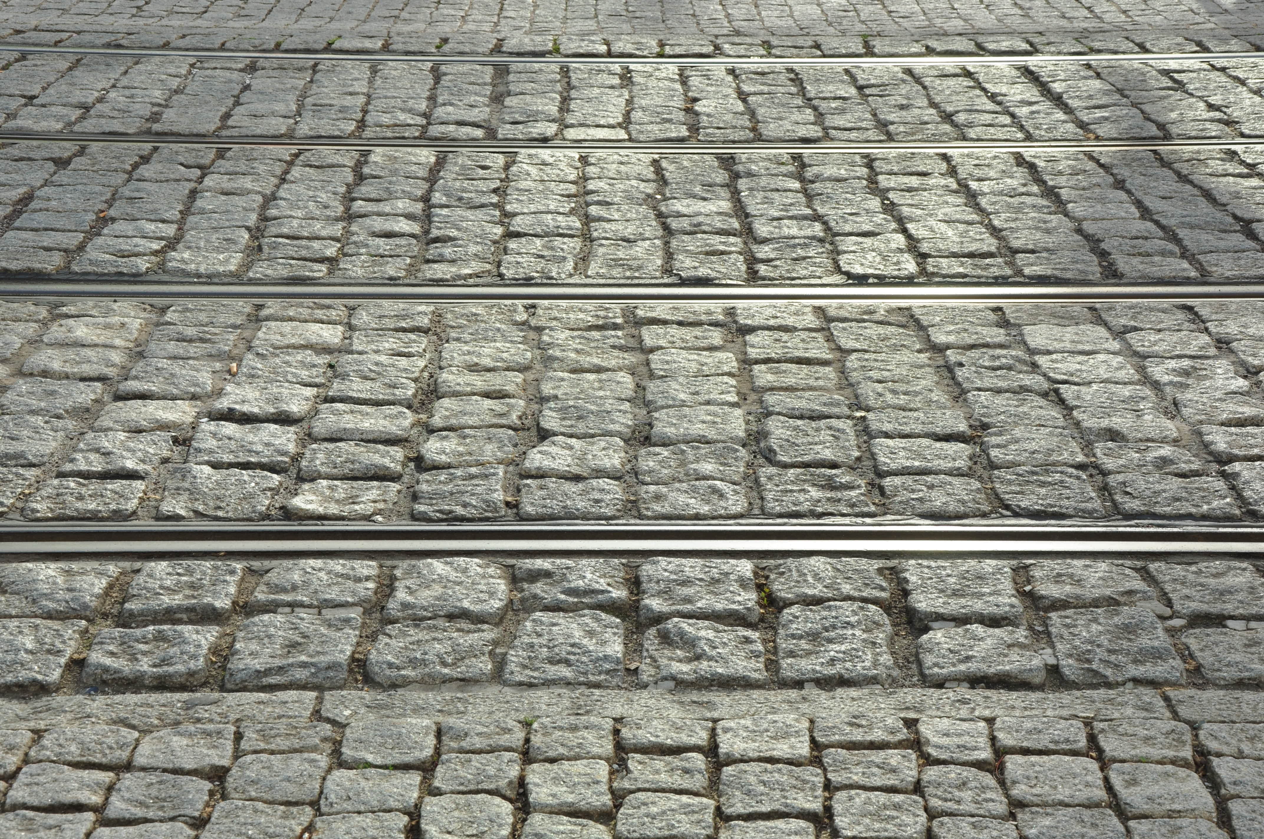 track bed, rails, kopfsteinflaster, pattern, squares, lines