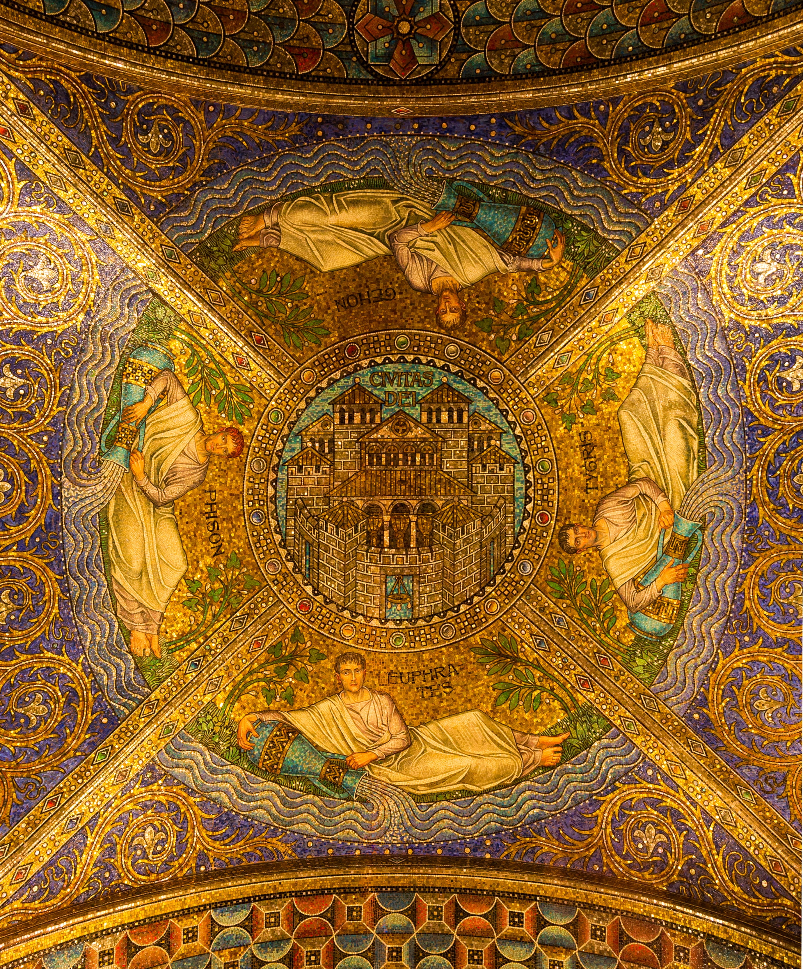 beige and purple artwork, Mosaic, Ceiling, Neo Byzantine, Historic