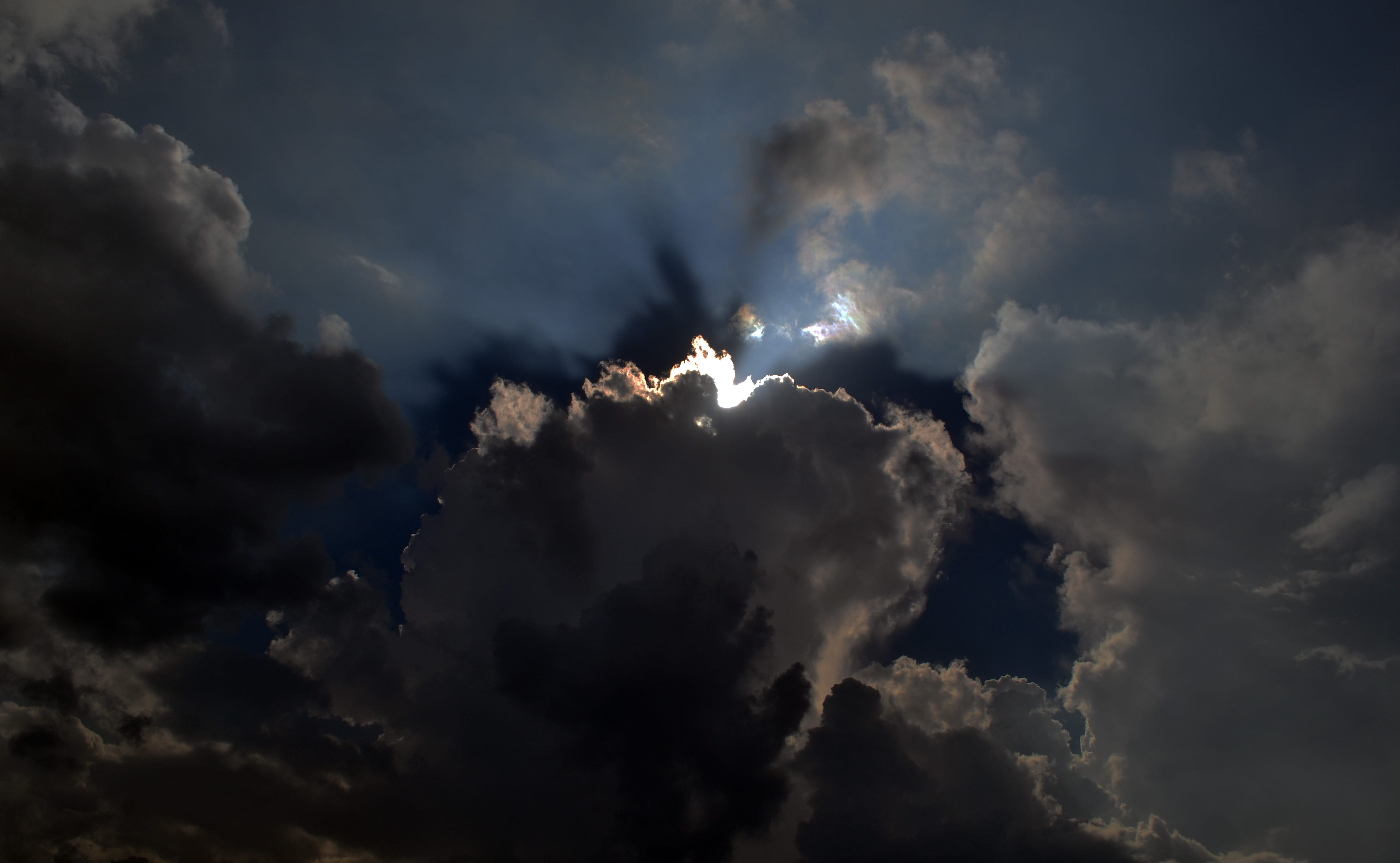 white cumulus clouds, sky, dark, light, cloudy, miracle, dramatic