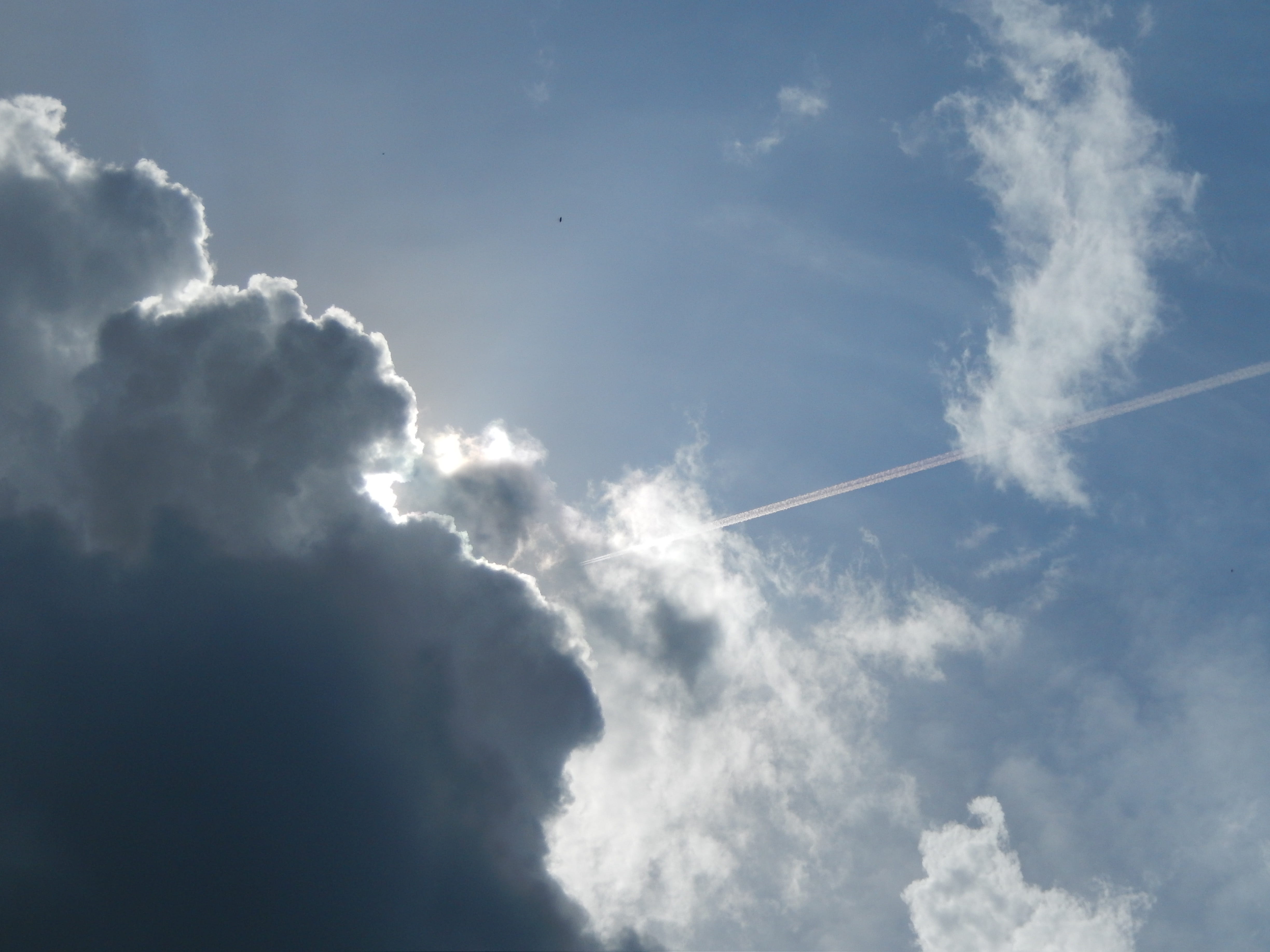 Sky, Clouds, Plane, Track, cloud - sky, blue, backgrounds, low angle view