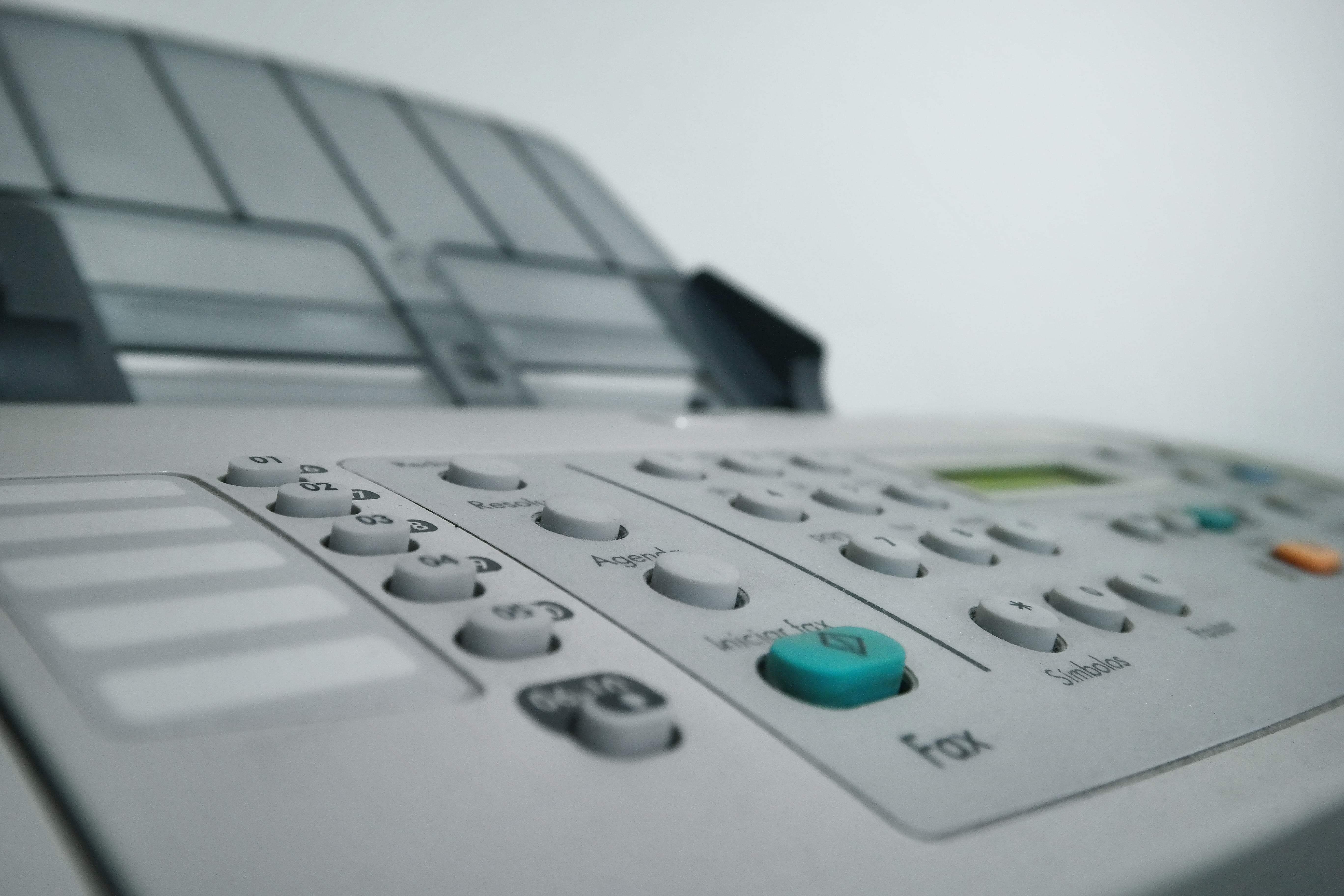 close-up photography of white Fax machine, printer, office, copier