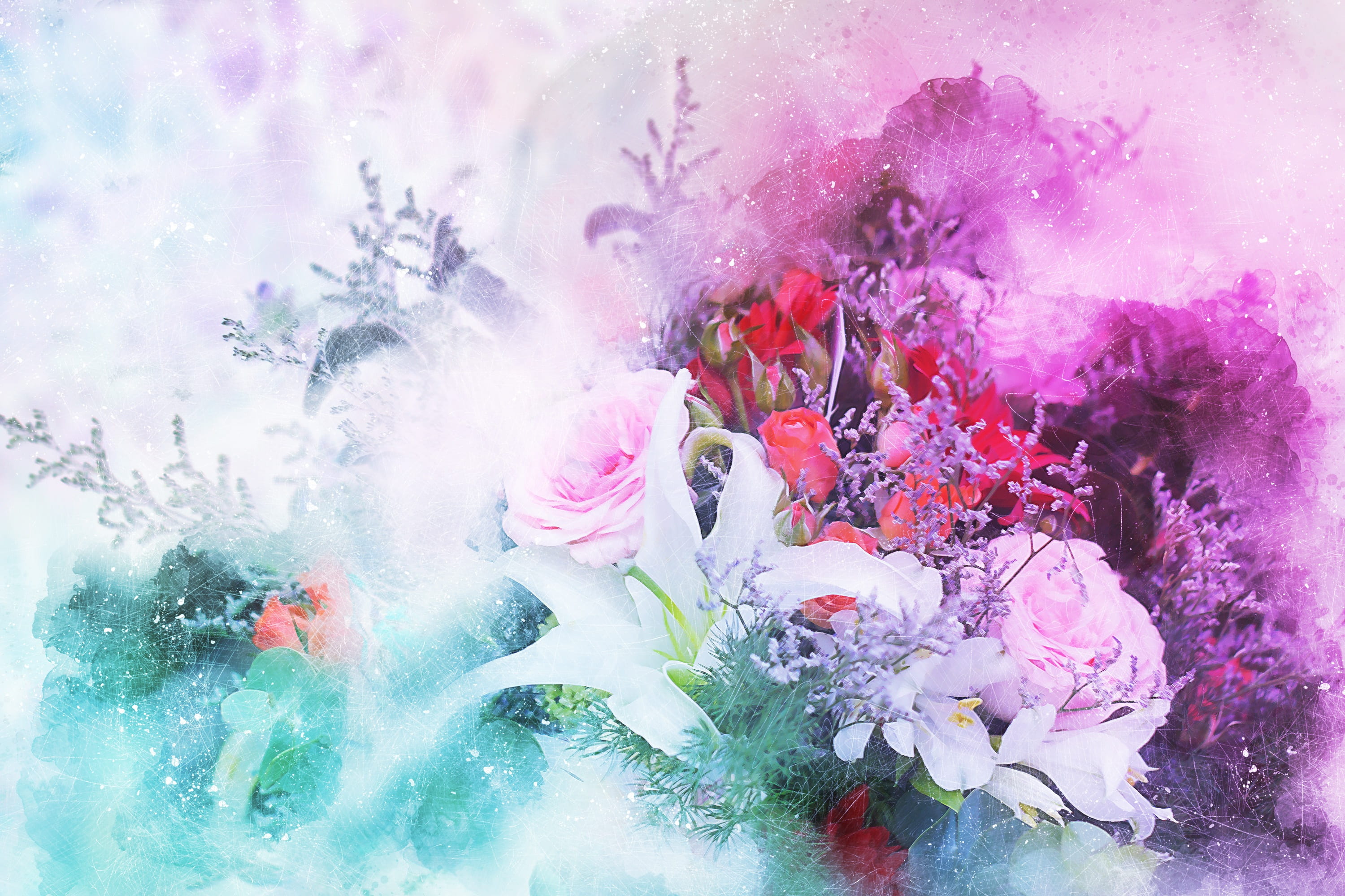 digital artwork of flowers, bouquet, abstract, nature, wedding