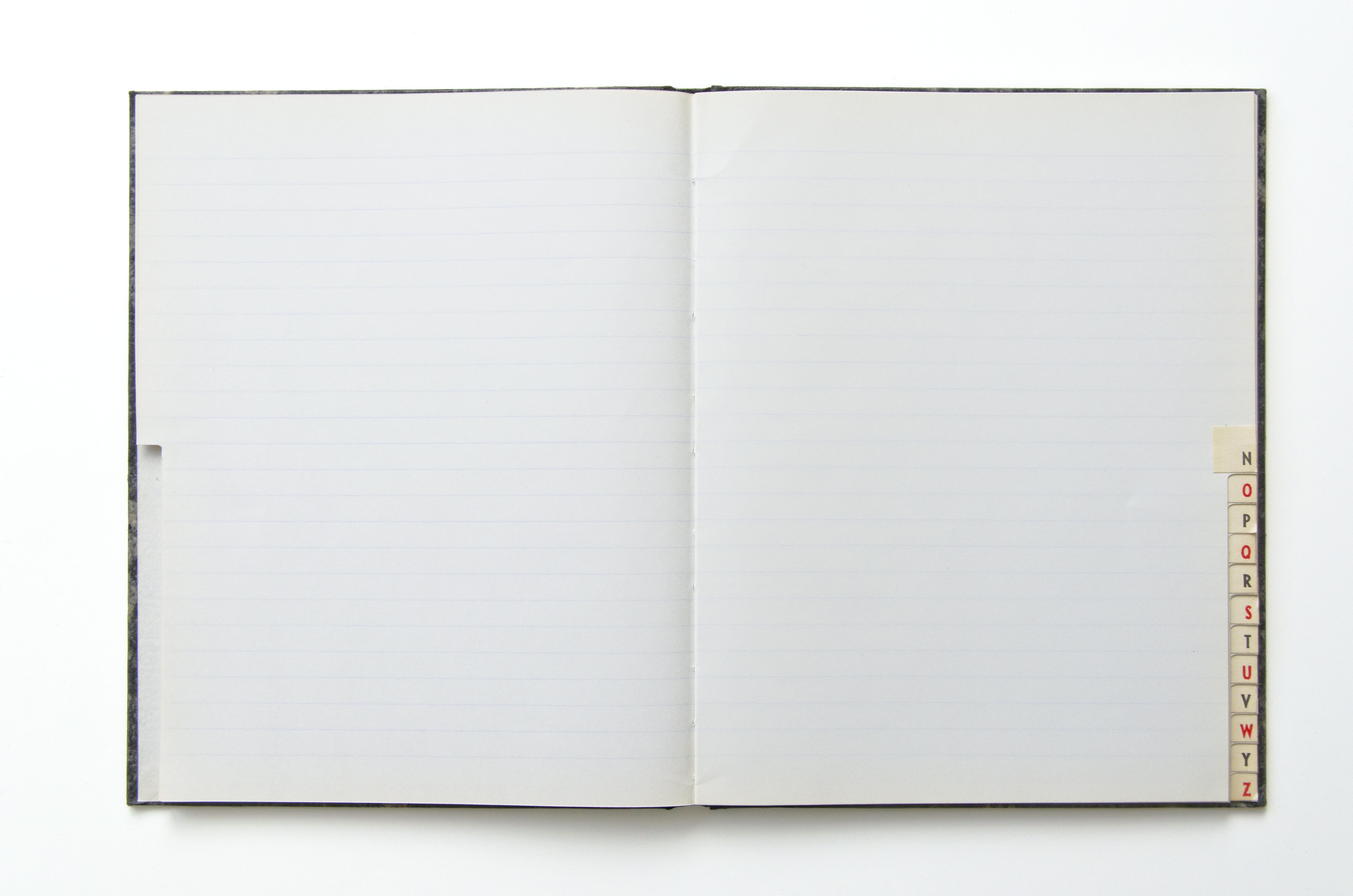 opened white and blue lined book, open notebook, spread, blank