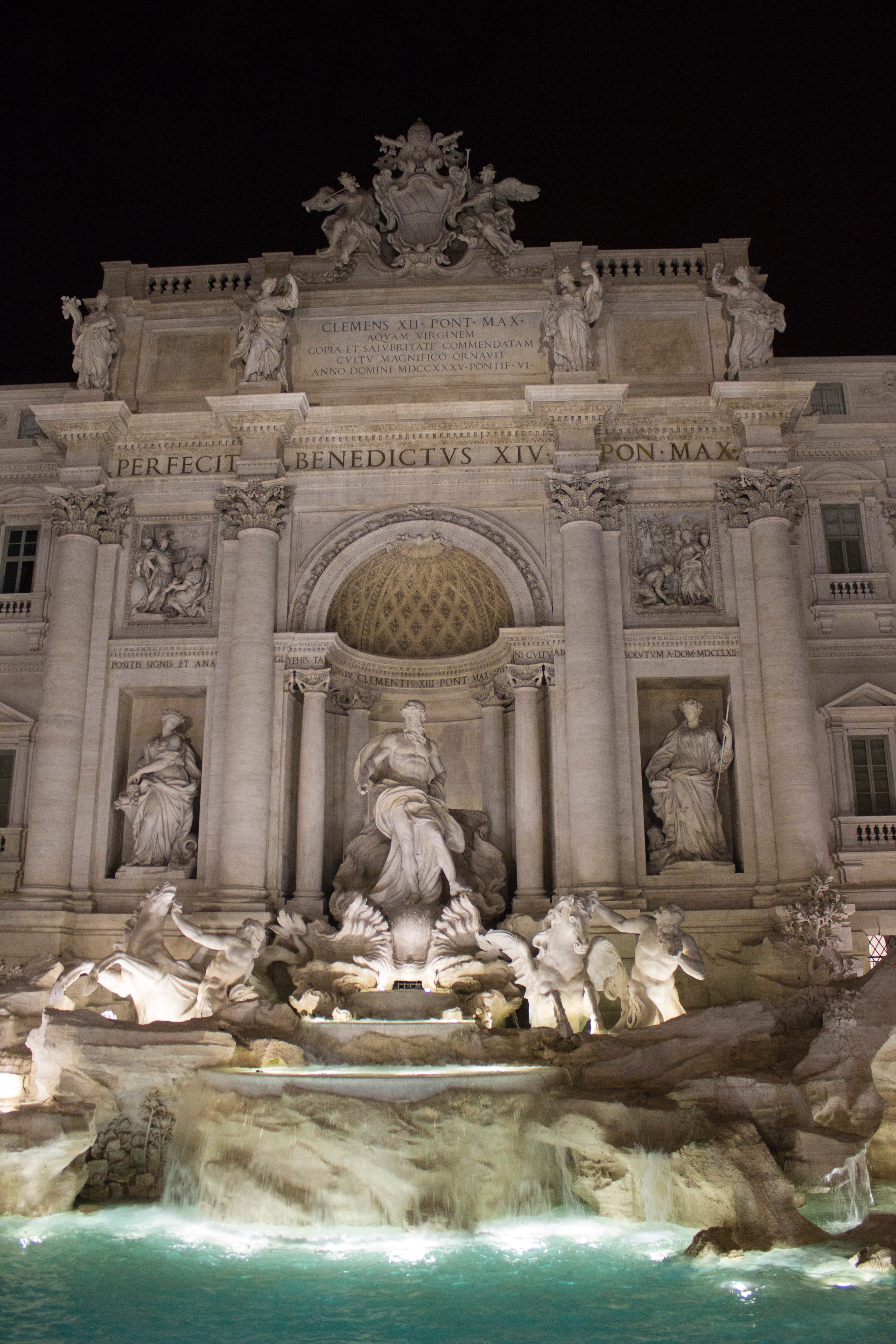 rome, italy, fountain, trevi, night, lit up, ancient, architecture