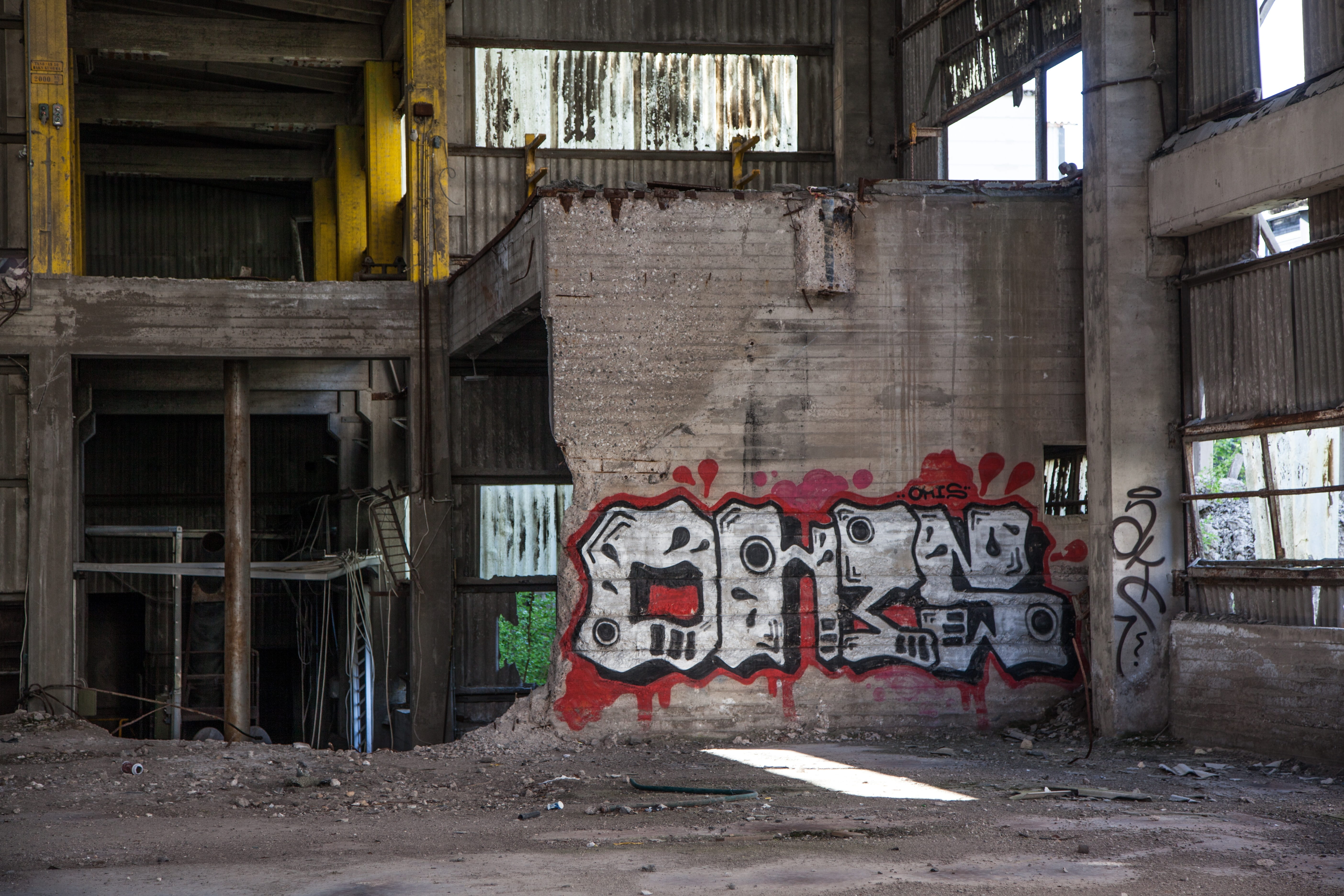 graffiti, abandoned factory, industrial, construction, old