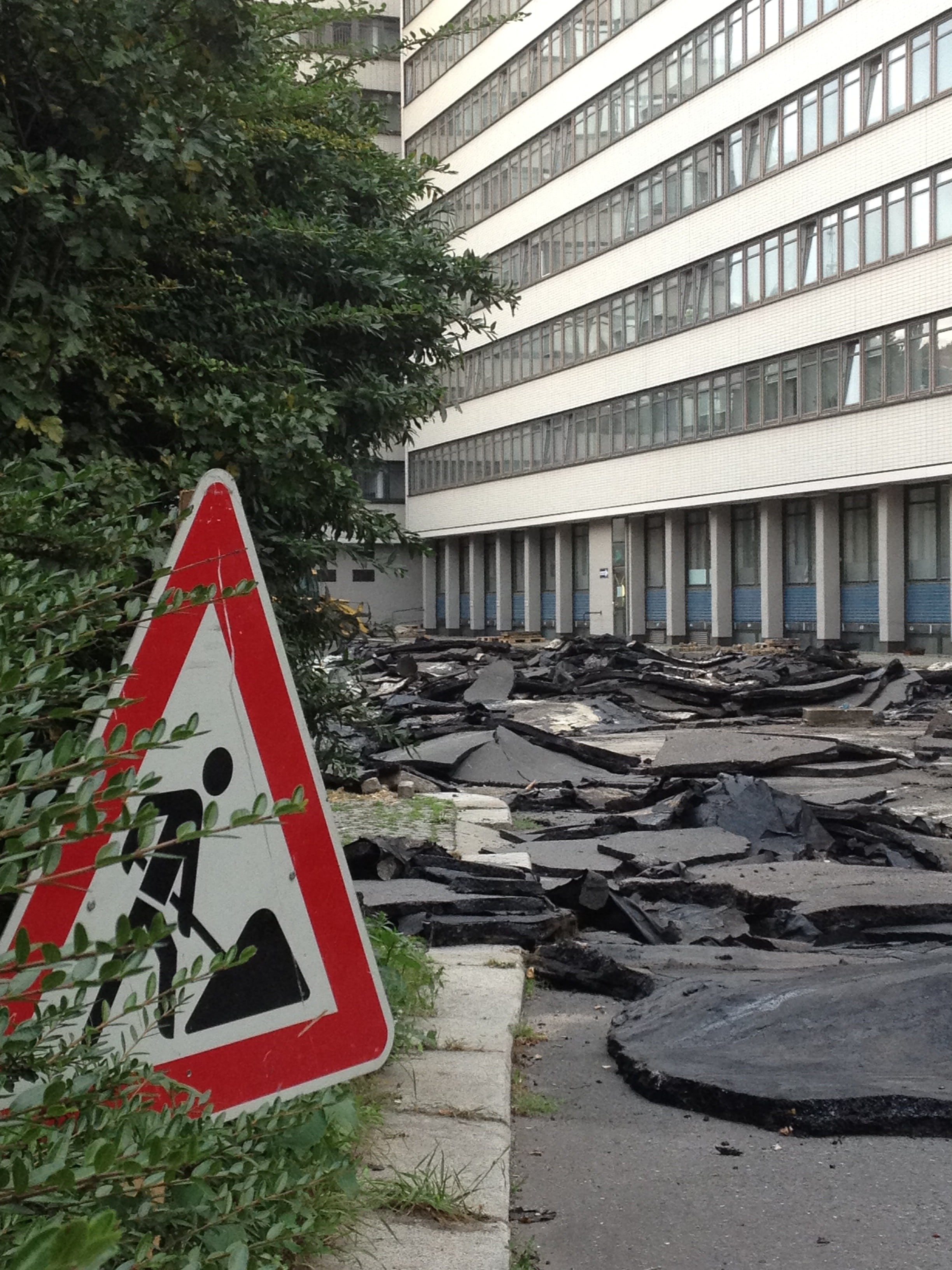 site, construction work, tar, ground, road, stone, shield, architecture