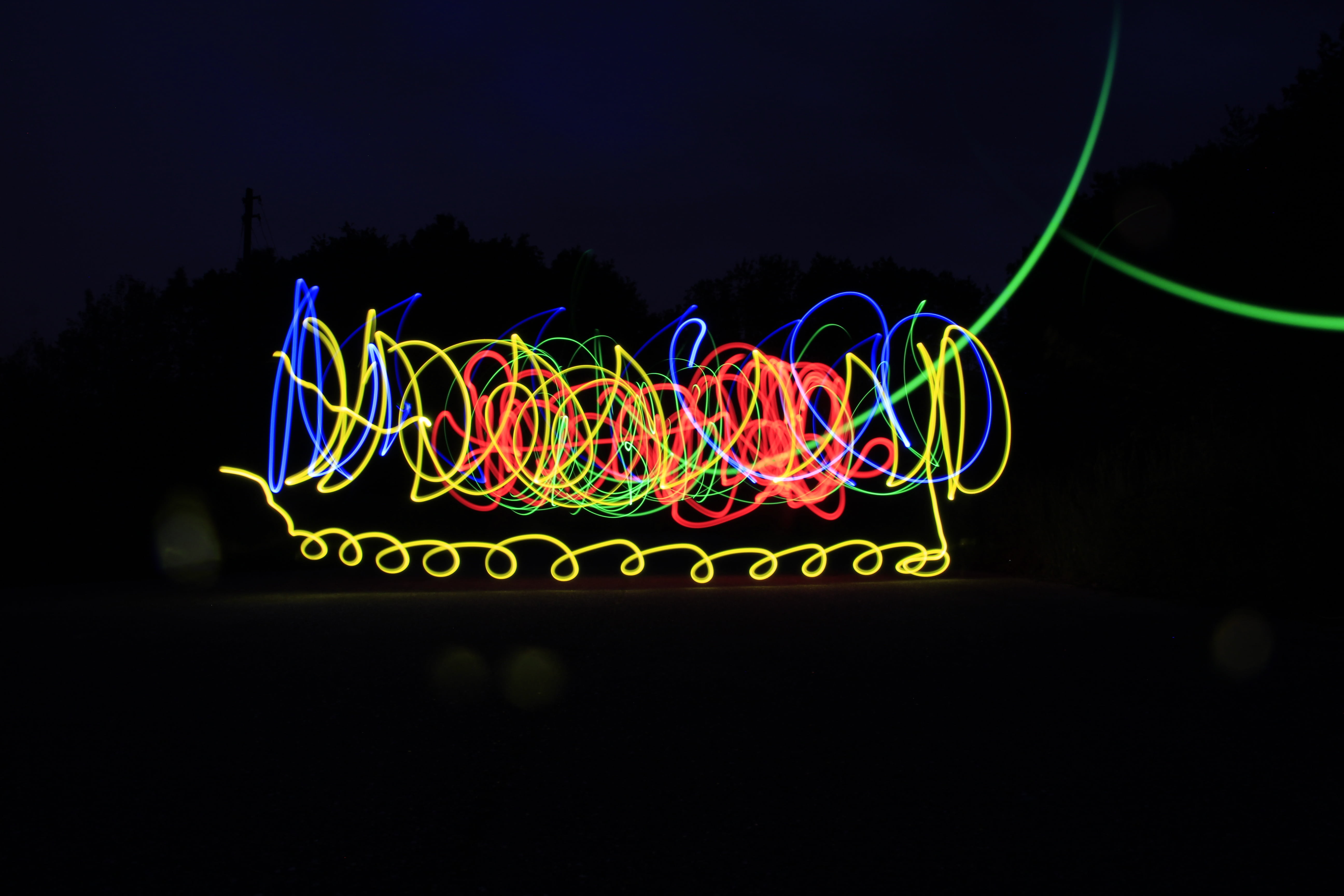 lightpainting, shutter speed, night, multi colored, illuminated