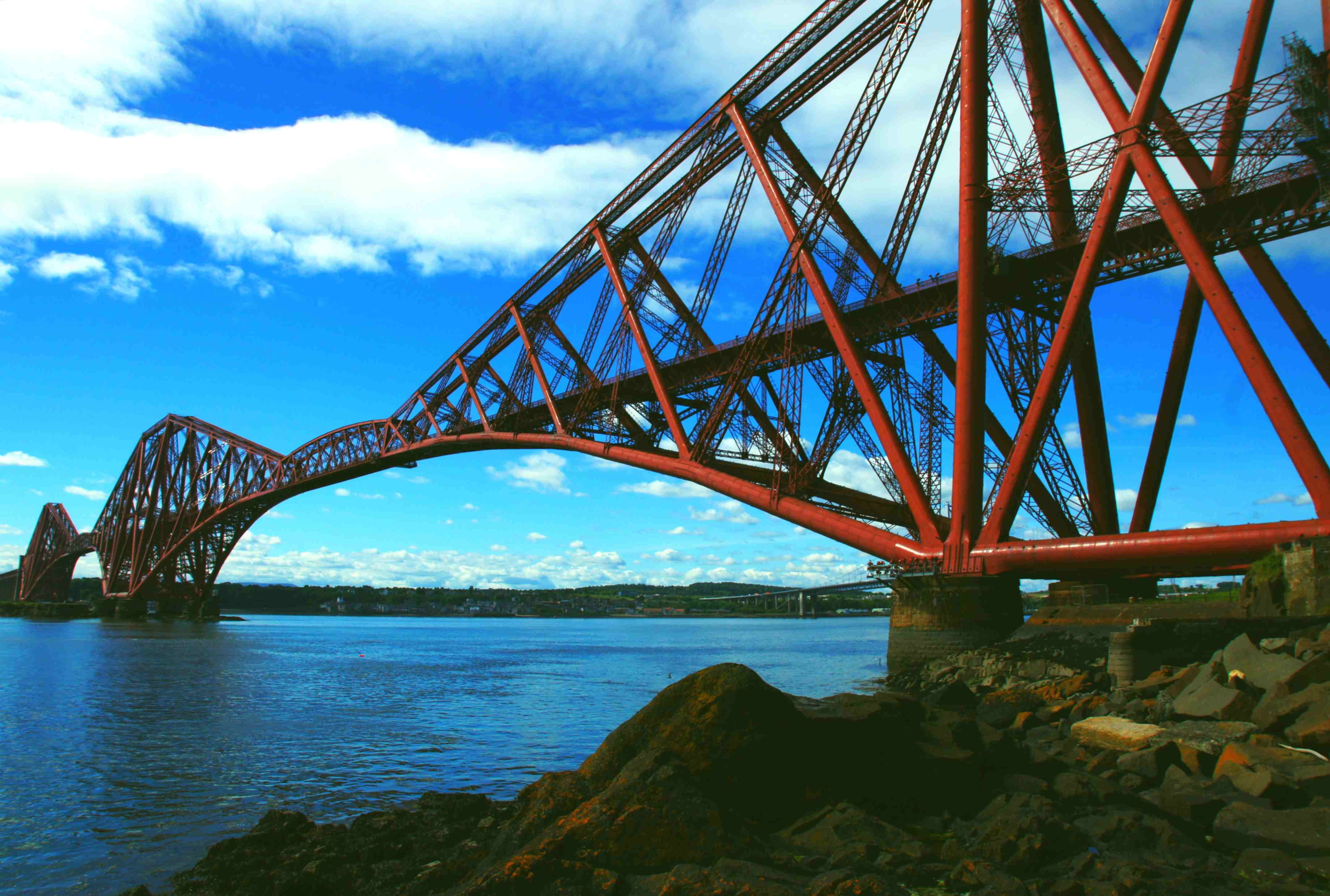 red bridge during daytime, forth rail bridge, steel, landmark
