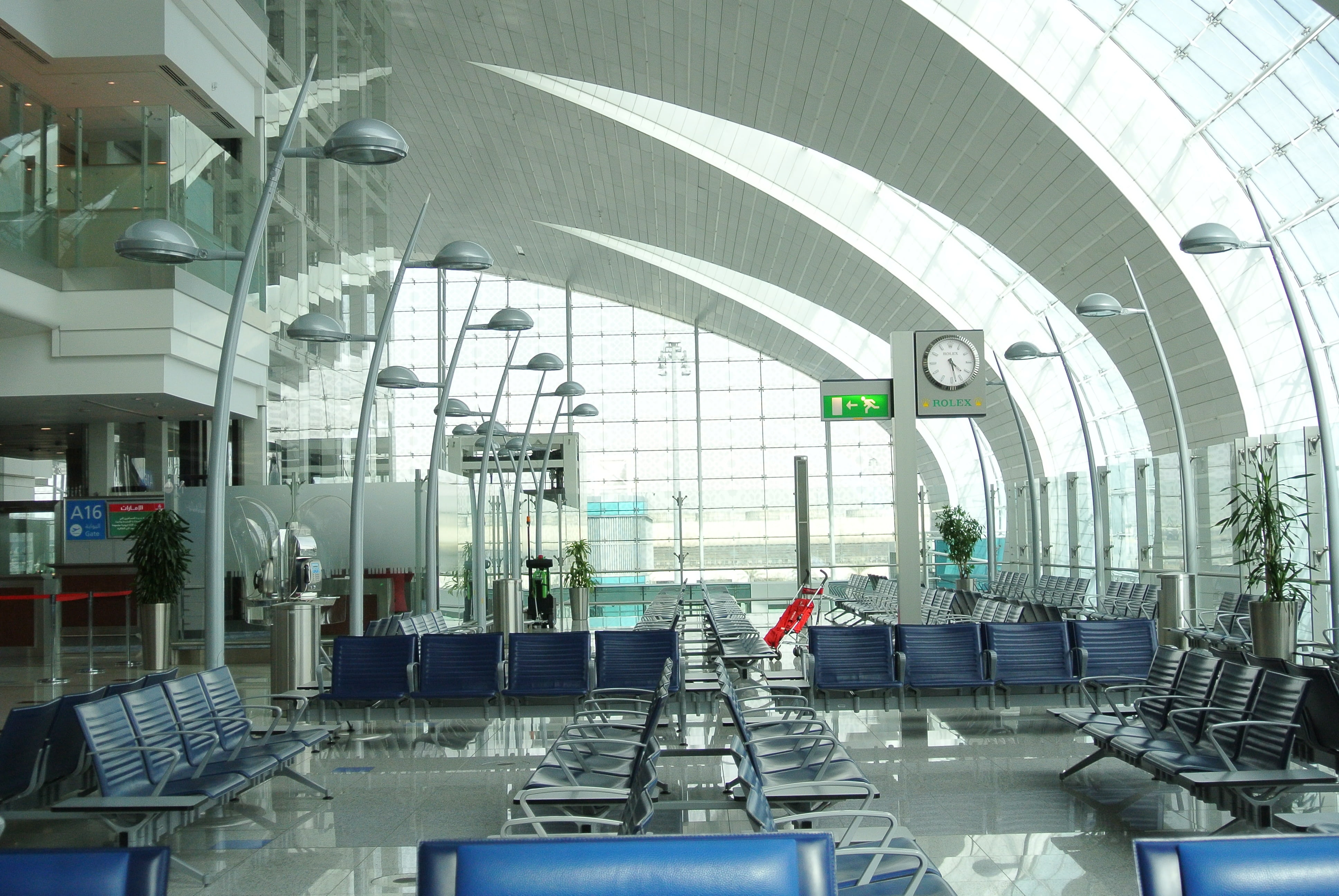 blue leather benches, airport, empty, dubai, international, waiting