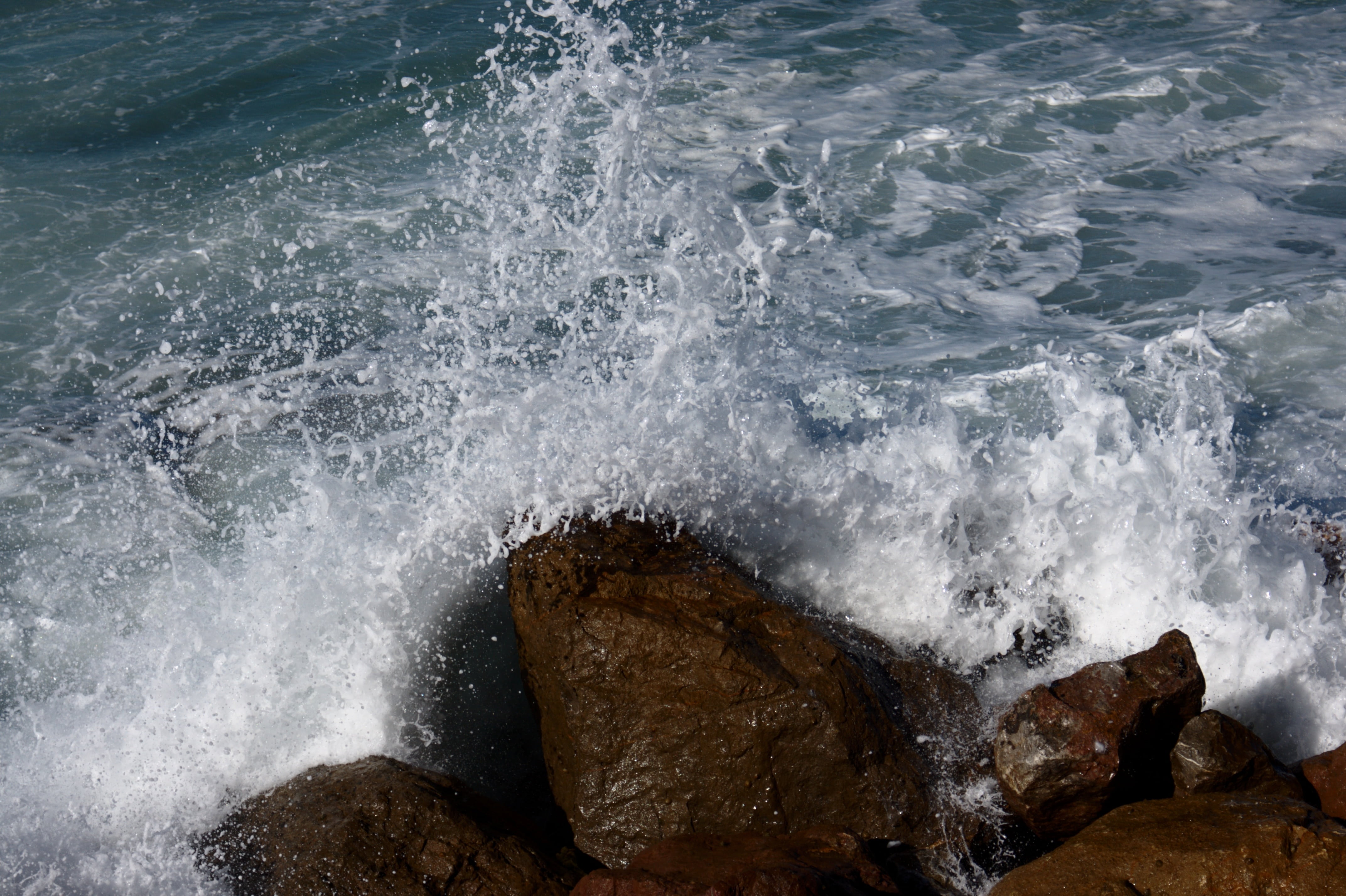 wave, rocks, sea, motion, water, rock - object, solid, splashing