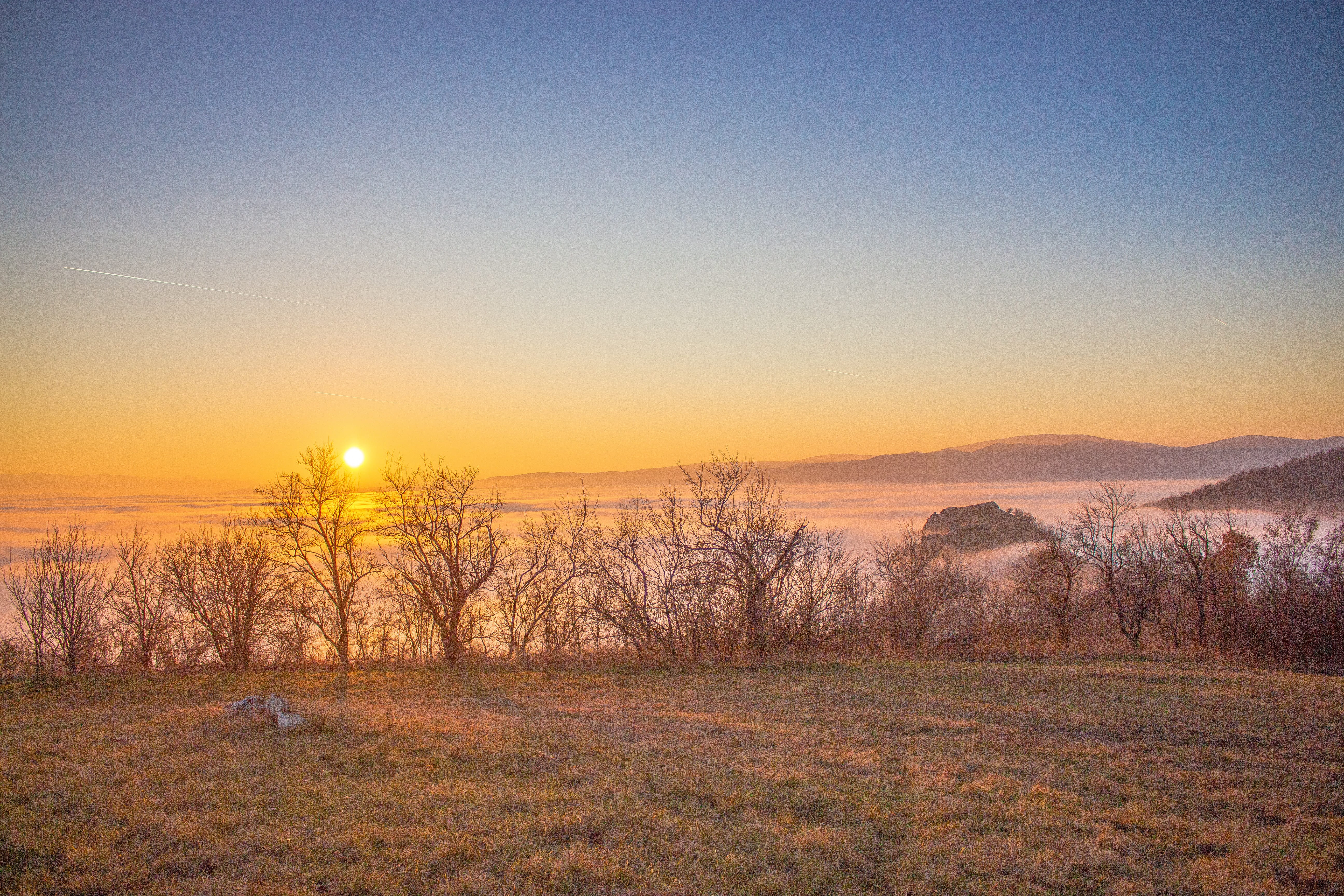 nature, mountain, landscape, sunset, blue, mist, sky, environment