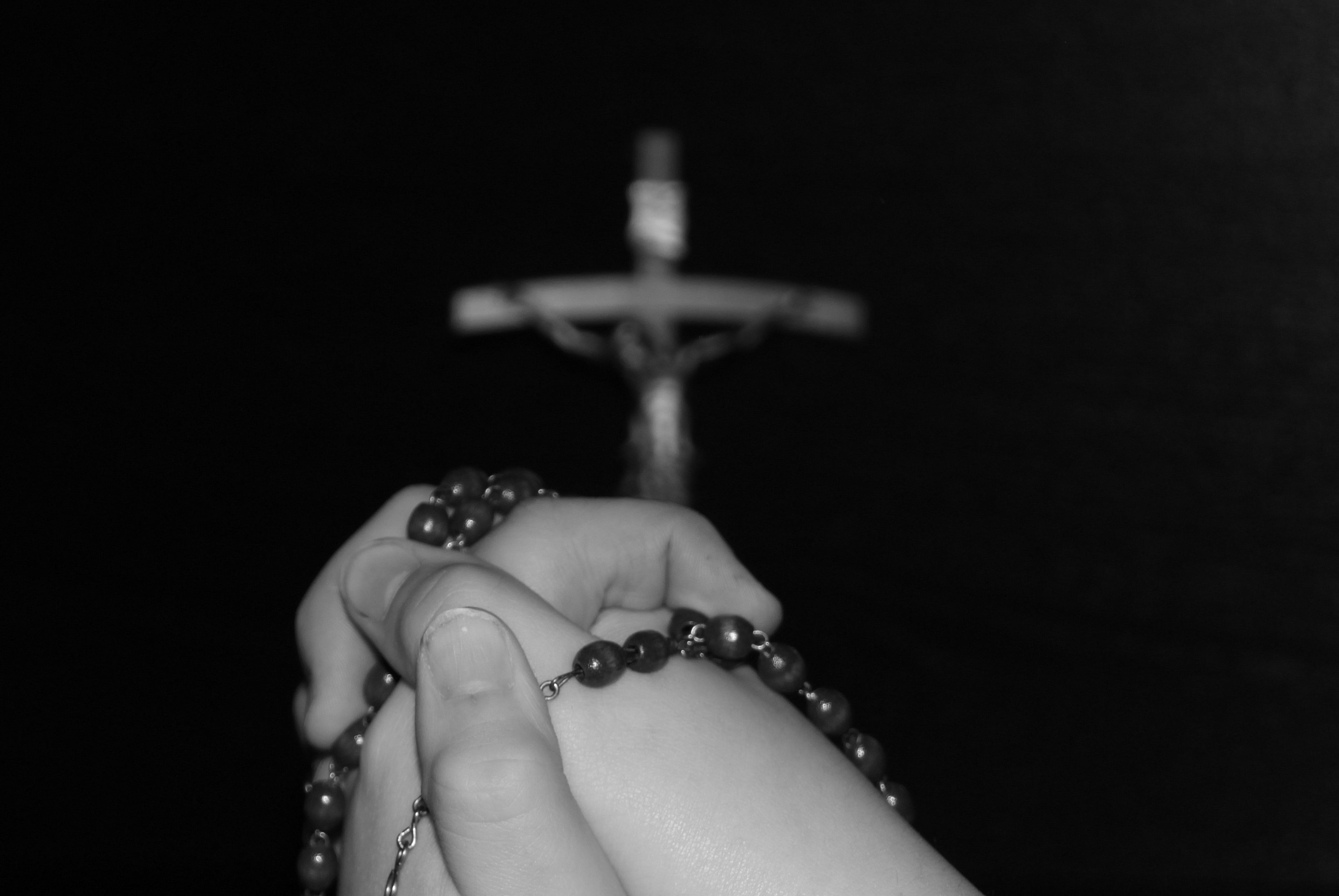 pray, hands, rosary, prayer, faith, religion, cross, folded
