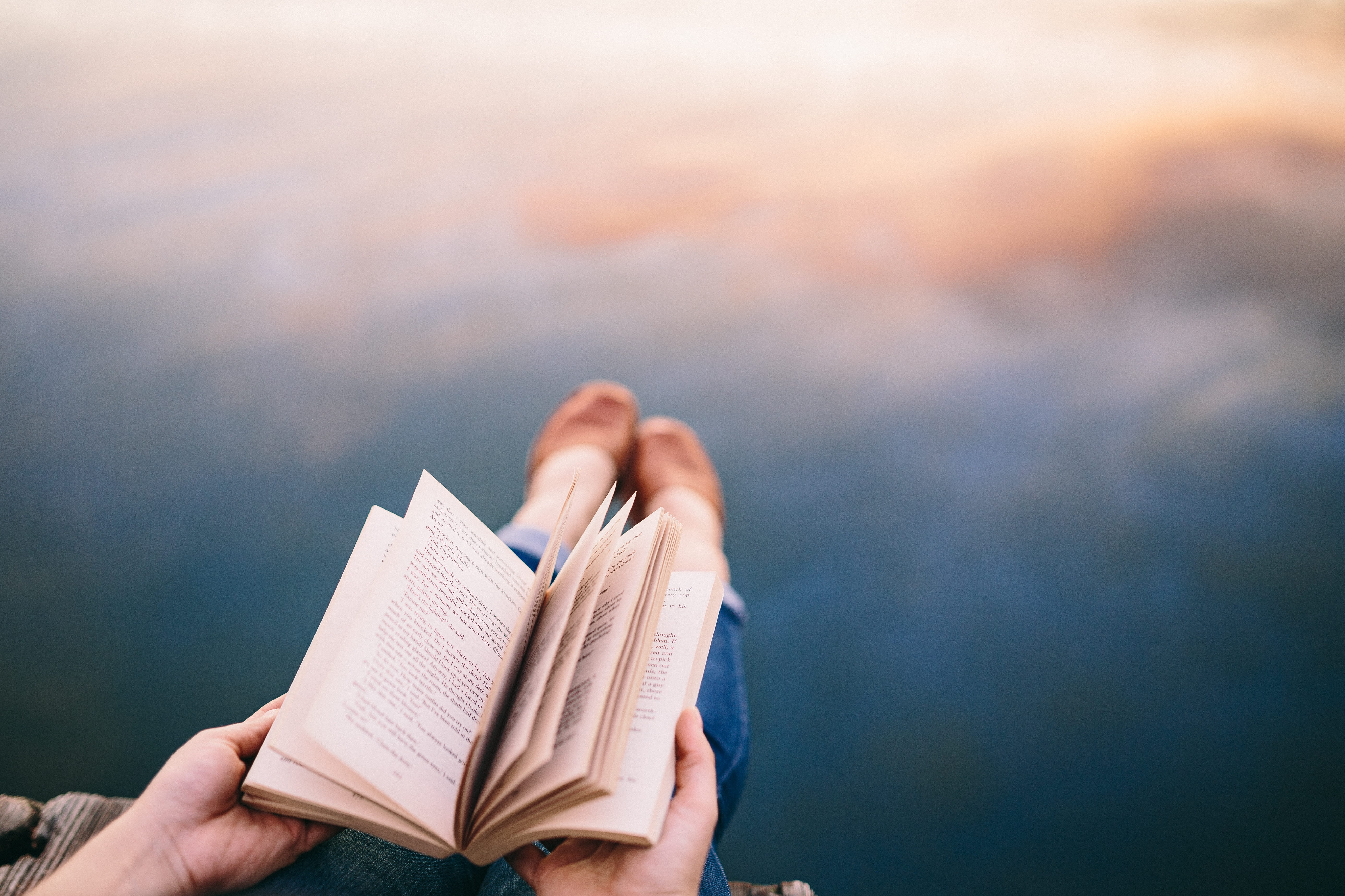 Reading book at lake, summer, resting, relaxing, time, evening