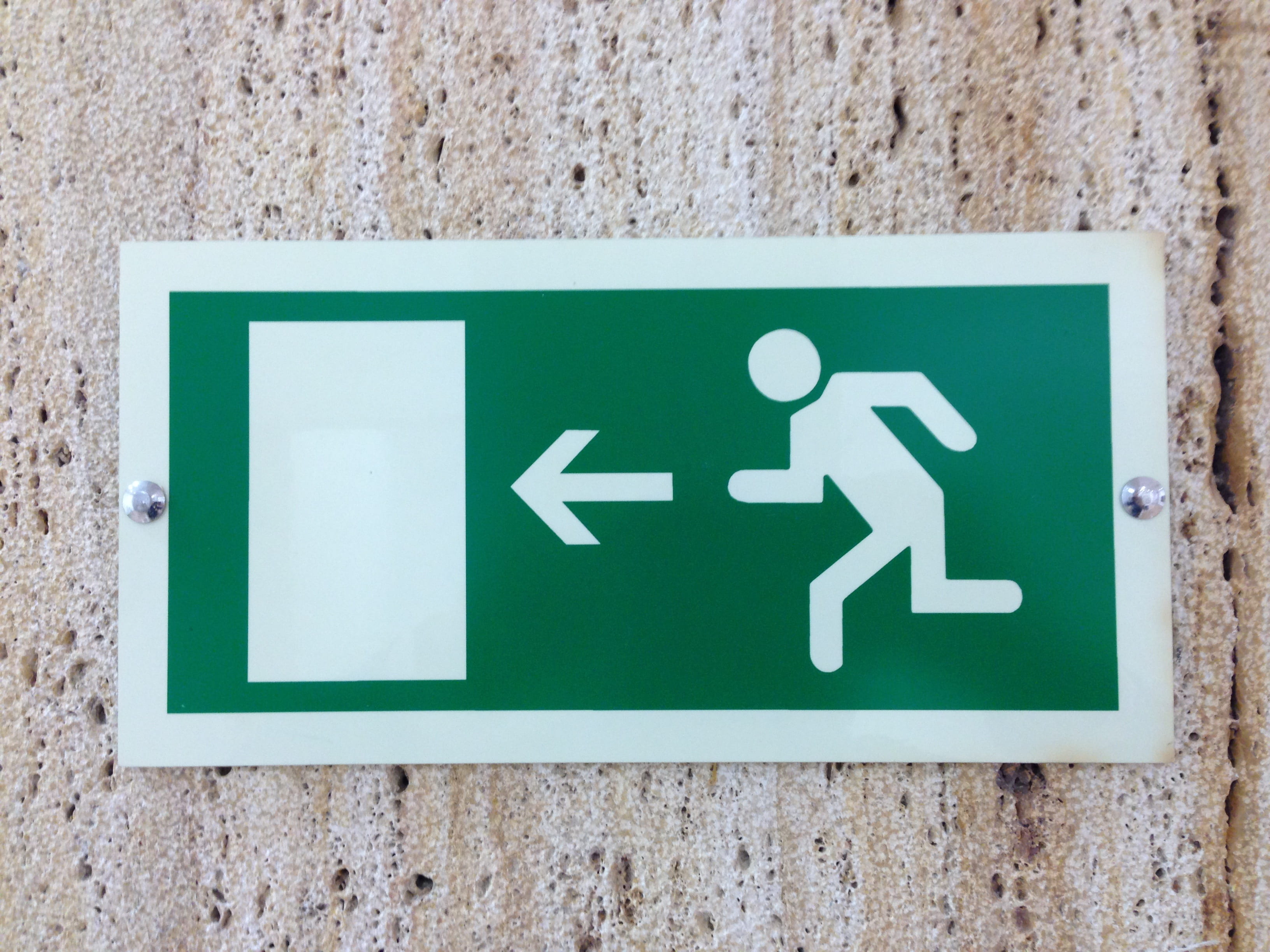 output, escape route, shield, emergency exit, information boards