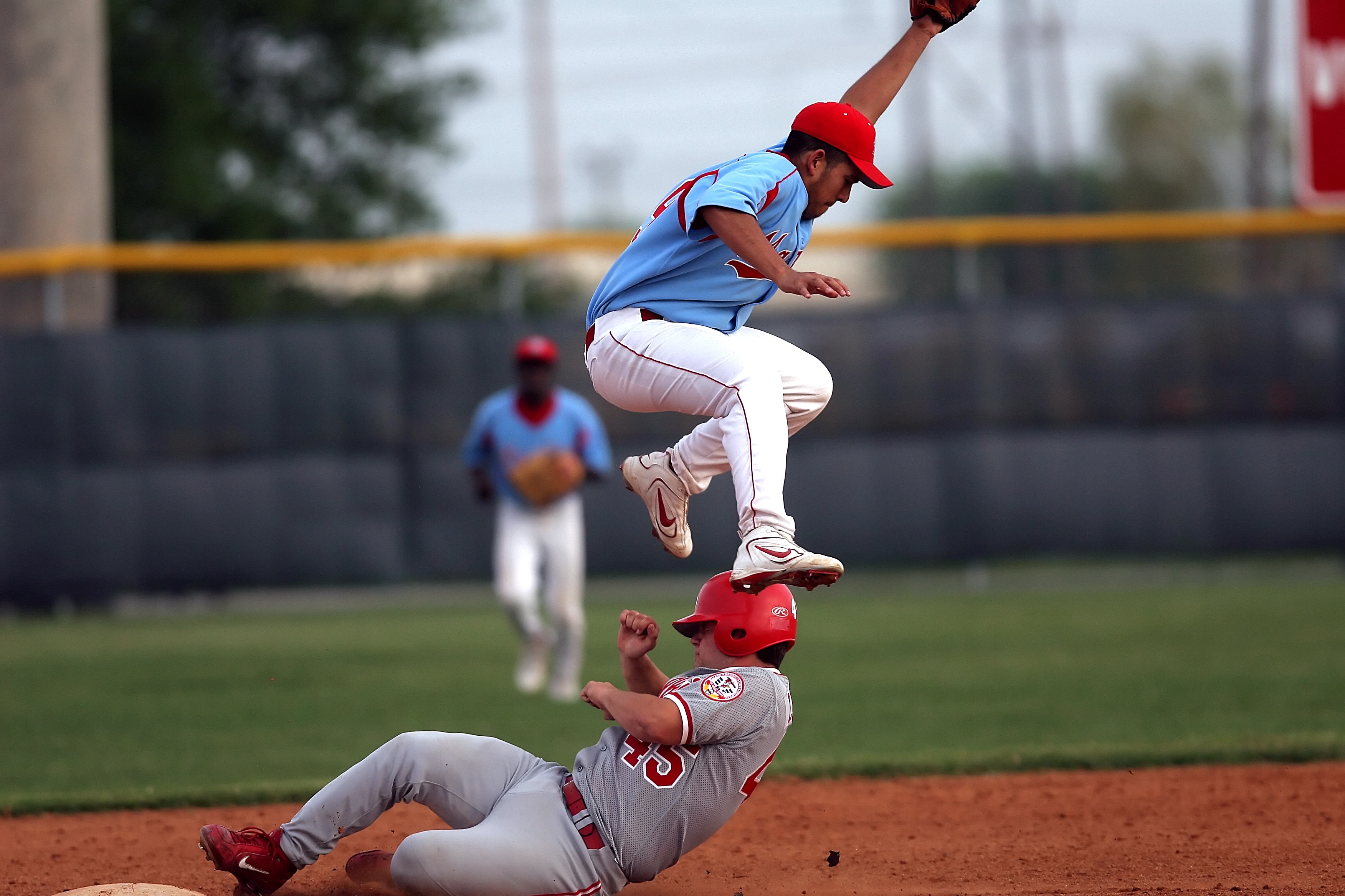 baseball, baseball player, slide, second base, stealing second