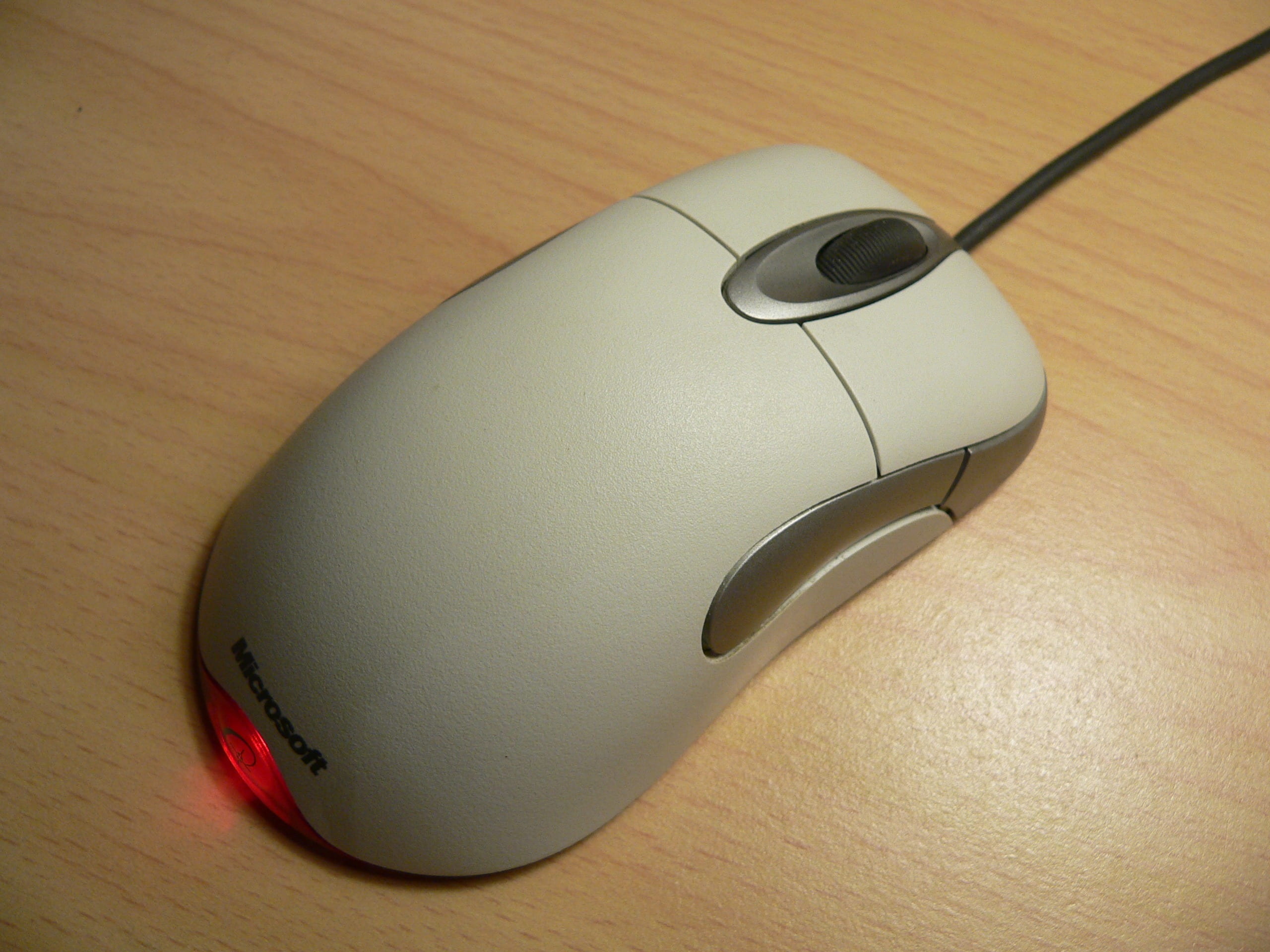 white Microsoft mouse on table, computer, hardware, technology