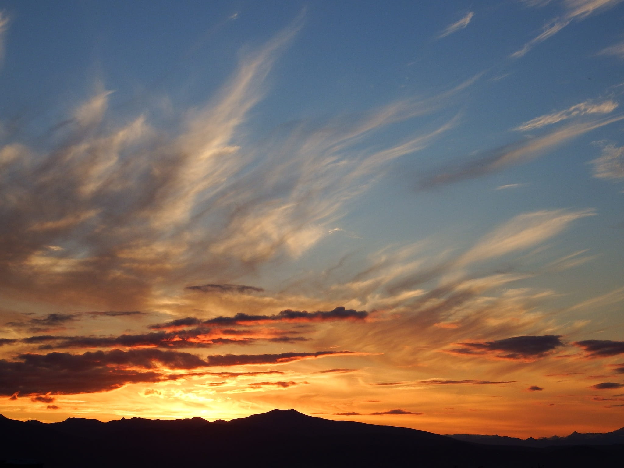 sunset, clouds, evening, sky, mountains, landscape, summer
