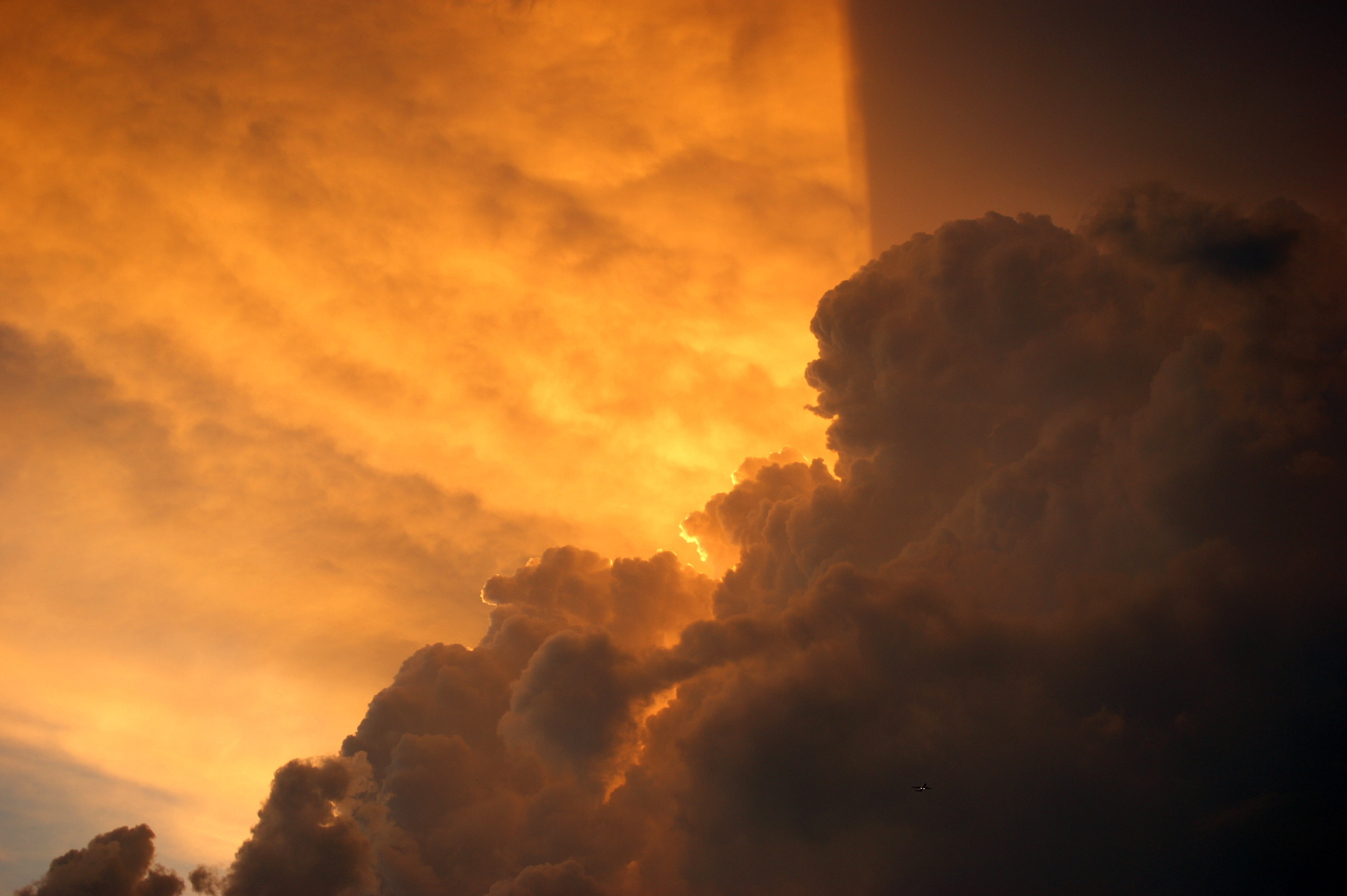 squall line, sky, clouds, sunset, aircraft, cloud - sky, beauty in nature