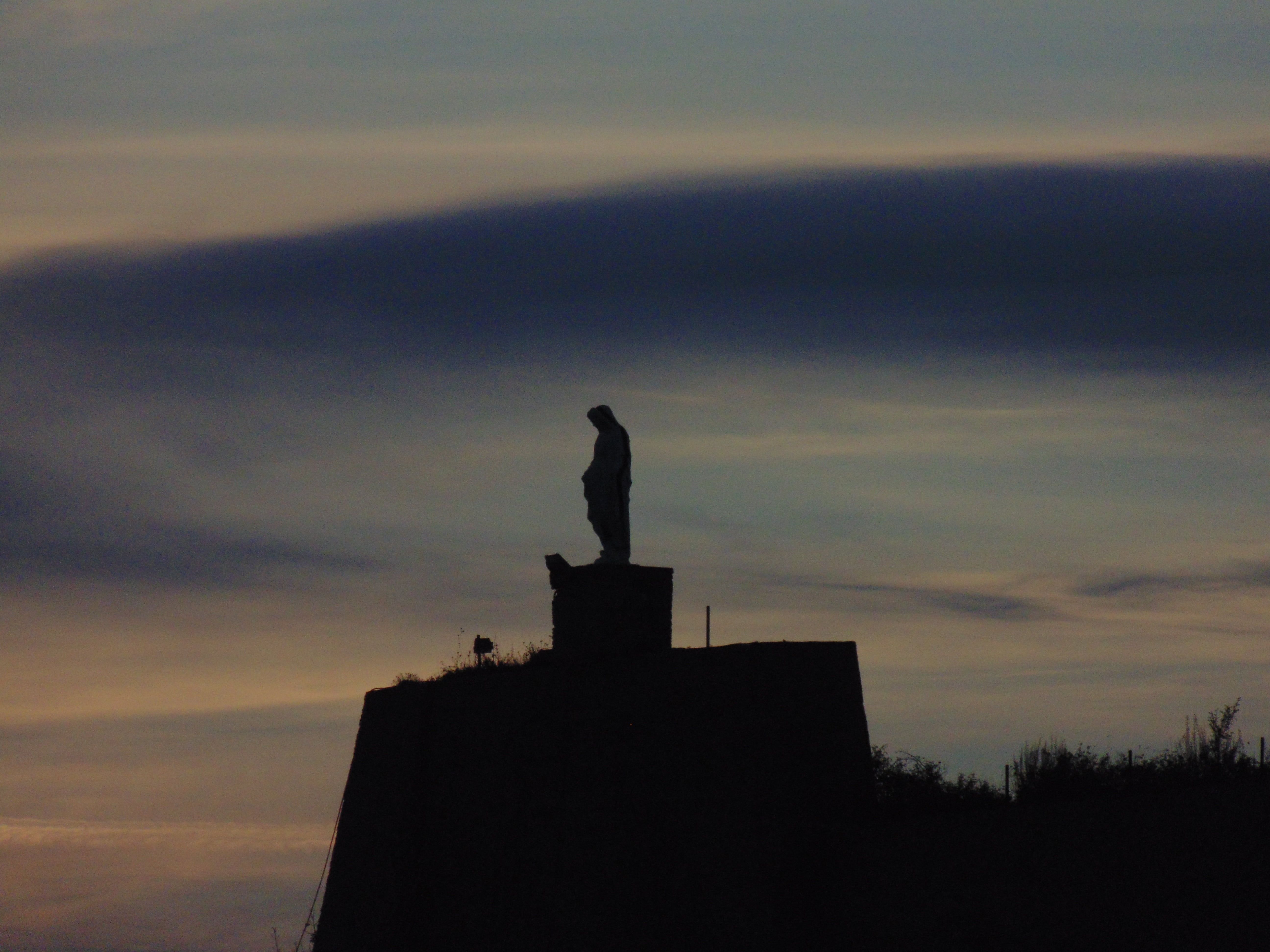 statue, profile, sunset, cloud, sky, clouds, horizon, twilight