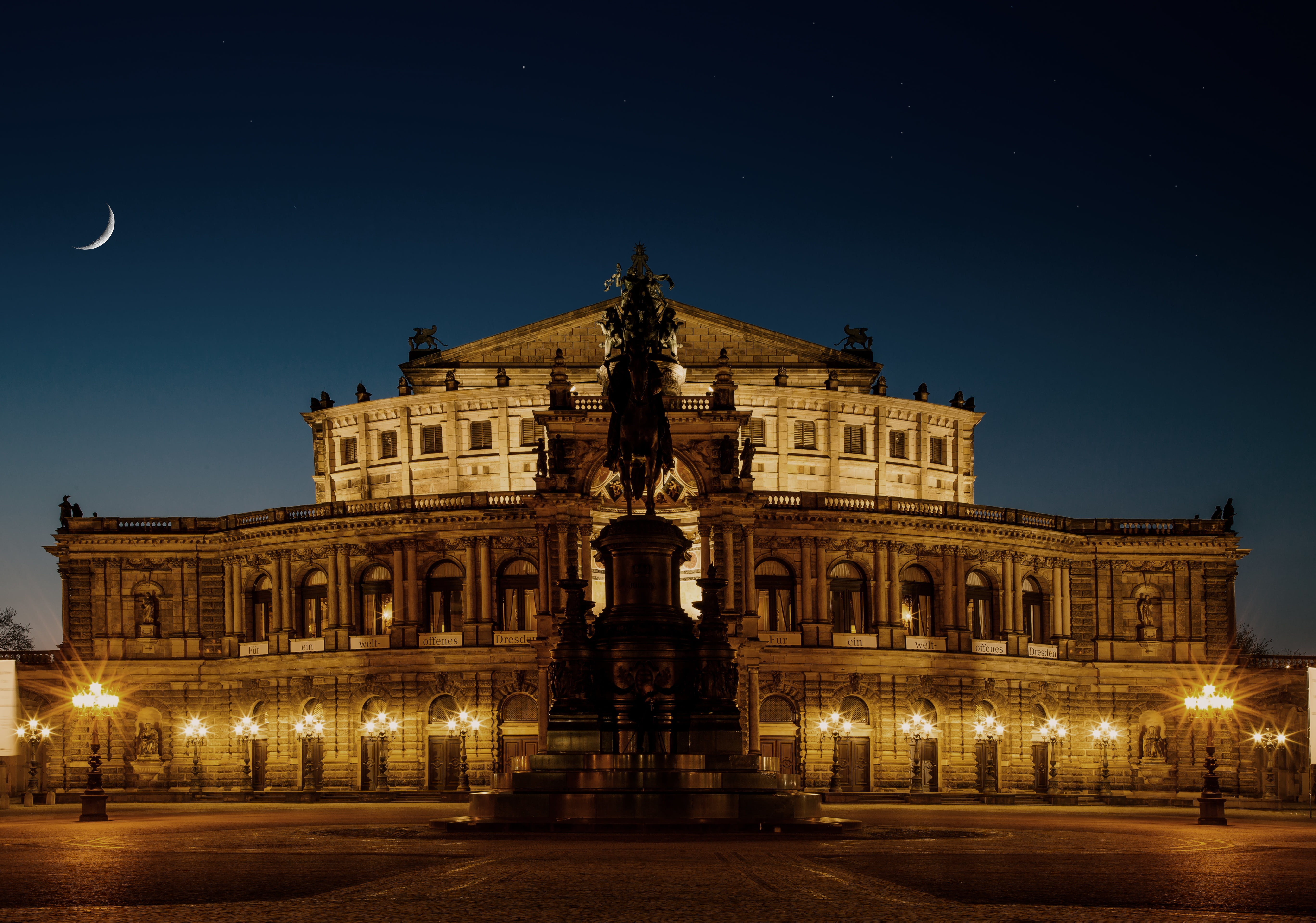 architecture, germany, lights, monument, night, opera, spotlight