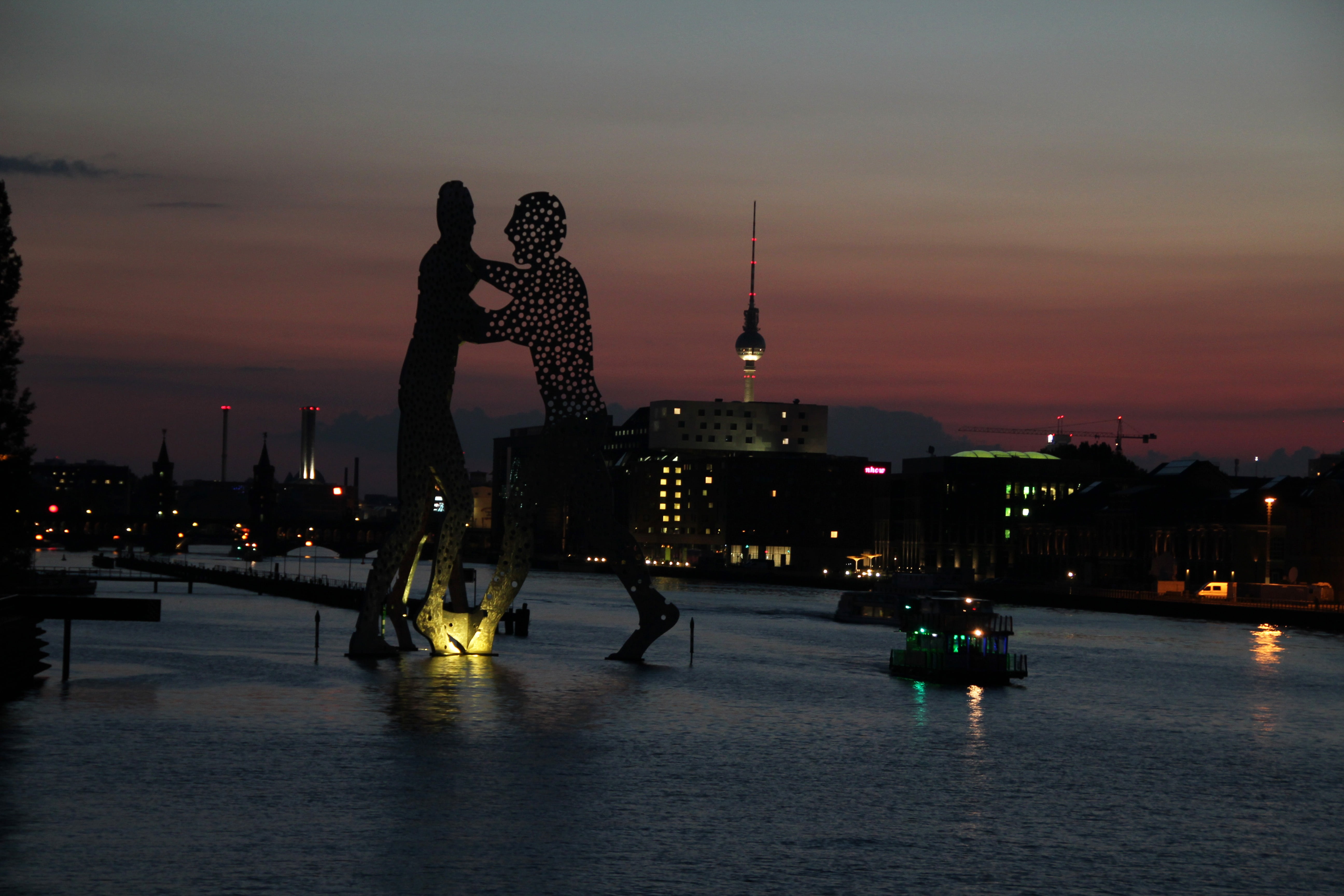 berlin, molecule men, spree, treptow, abendstimmung, sunset