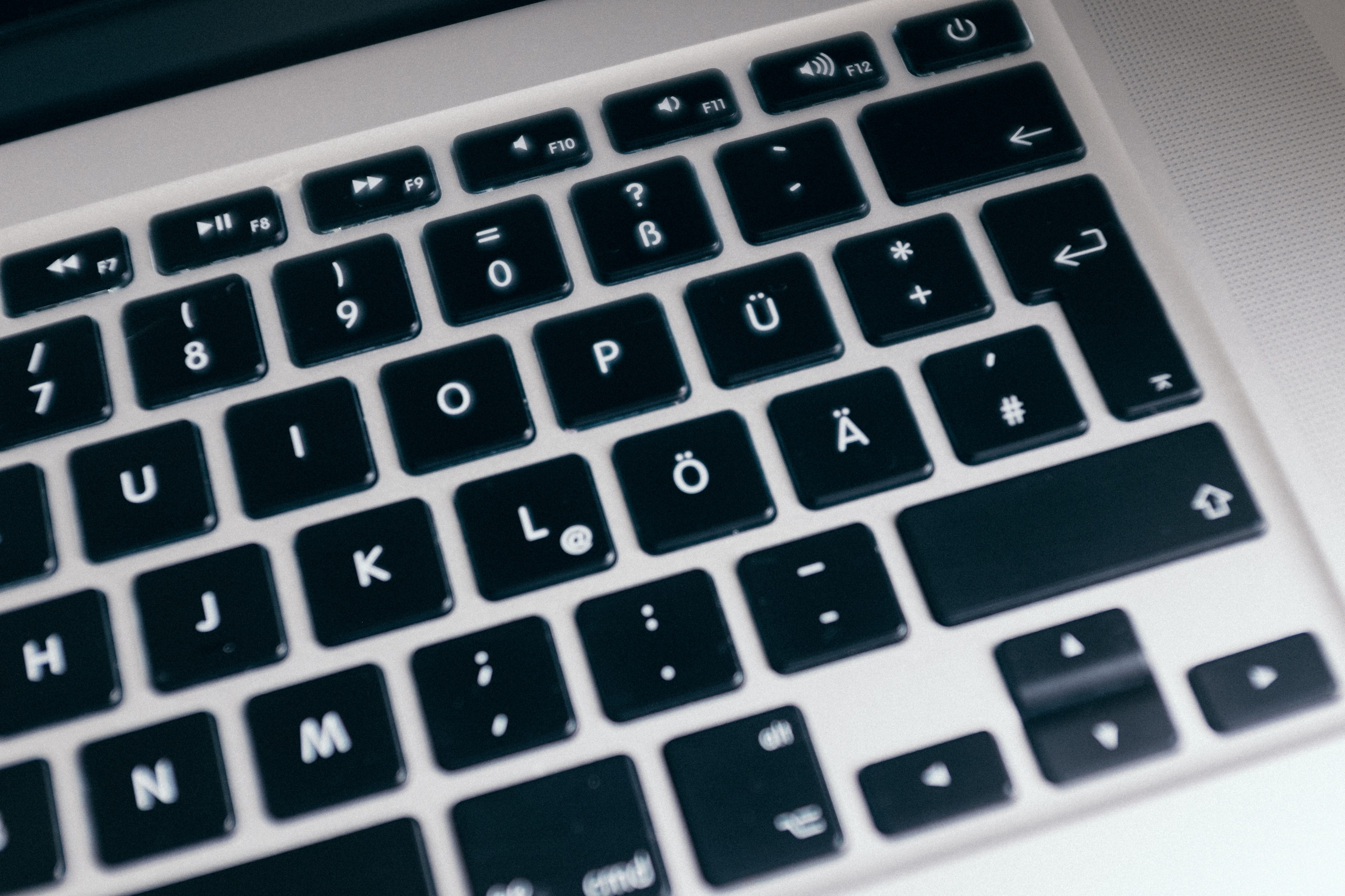 MacBook keyboard closeup, objects, laptop, computer, technology