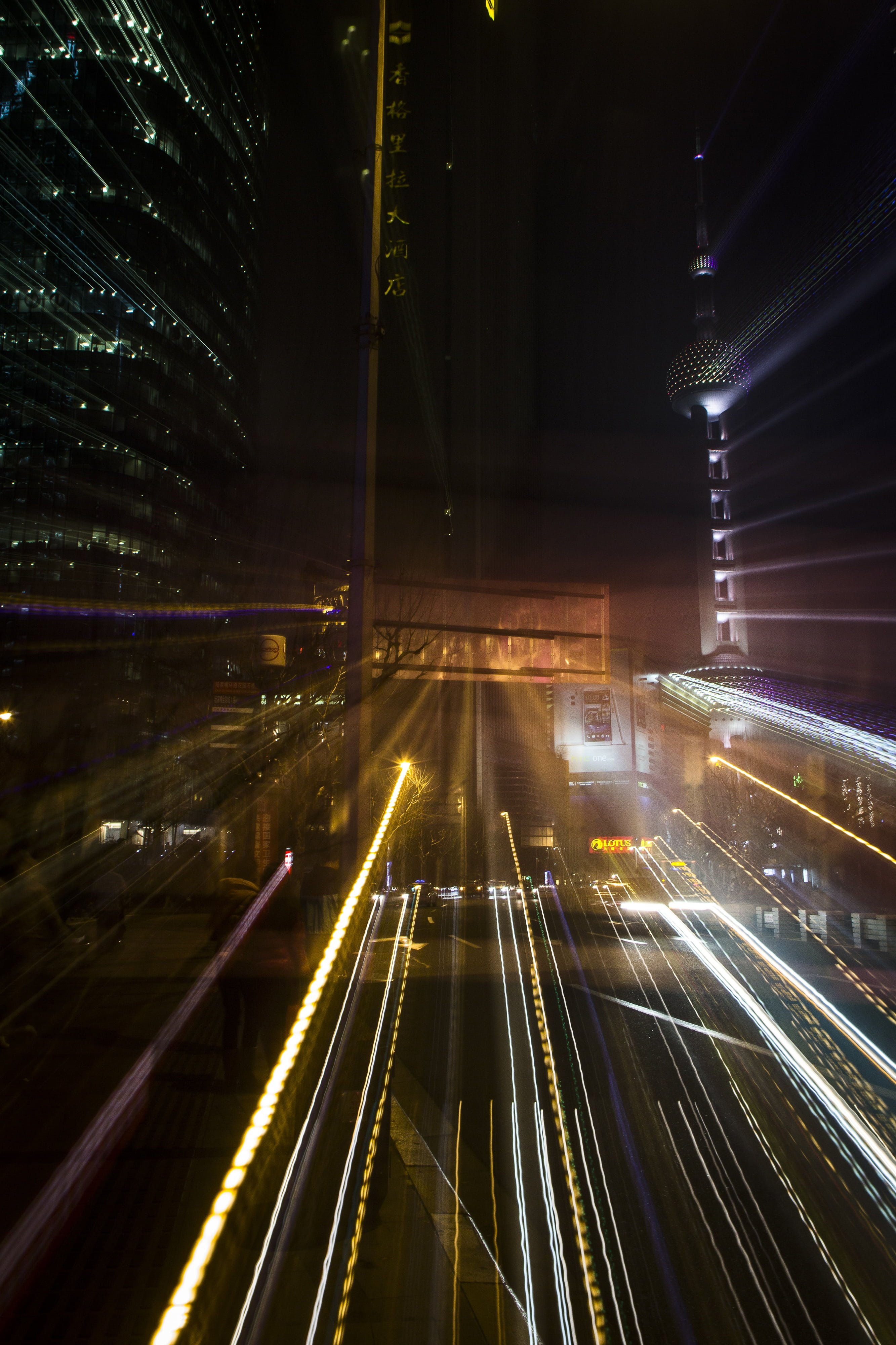 architecture, light, shanghai, traffic, illuminated, motion