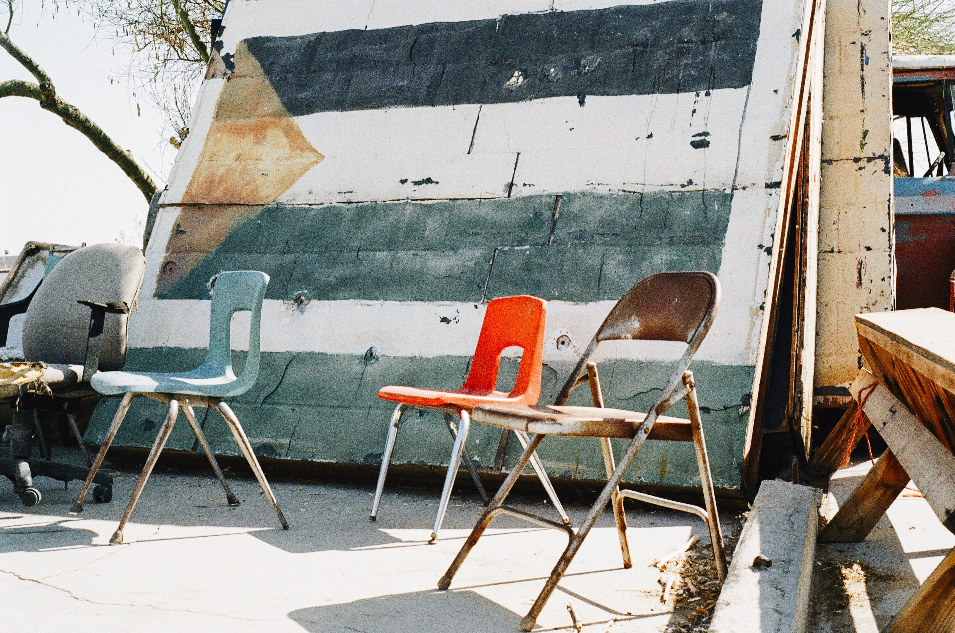 chairs, paint, wall, seat, day, sunlight, empty, architecture