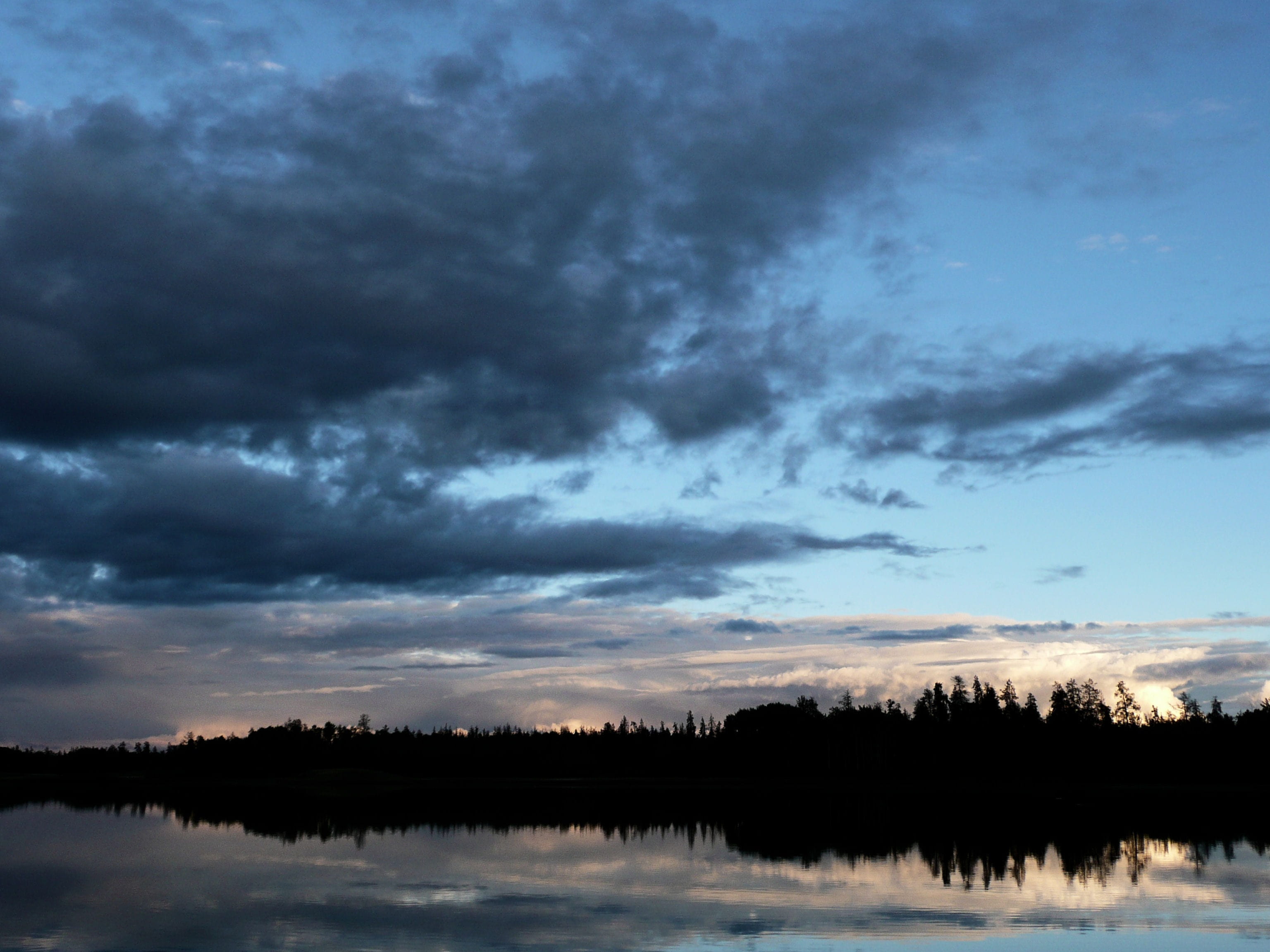 sunset, lake, landscape, weather, forest, trees, reflection