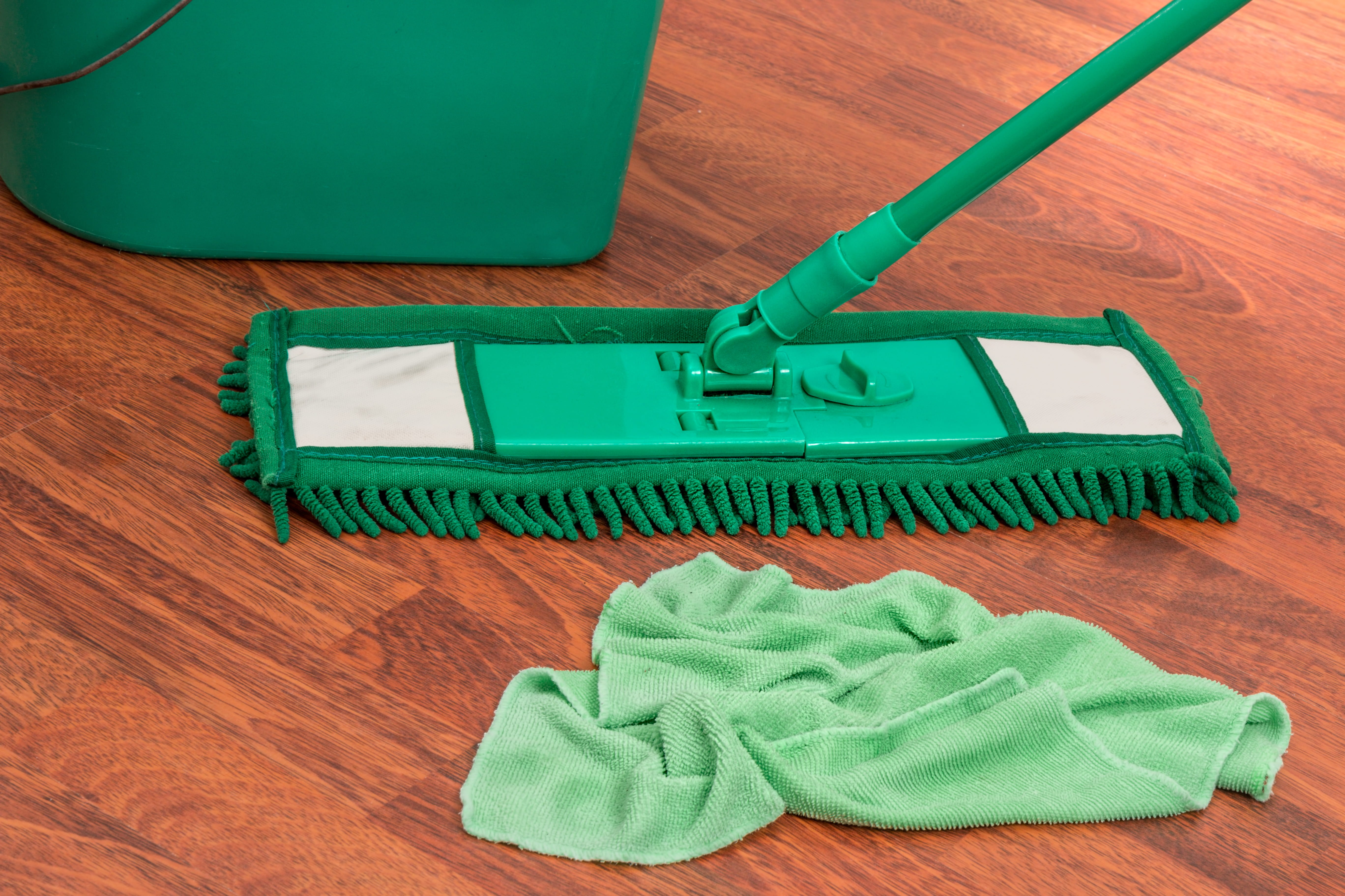 green mop, pail, and towel, bucket, chores, housework, clean