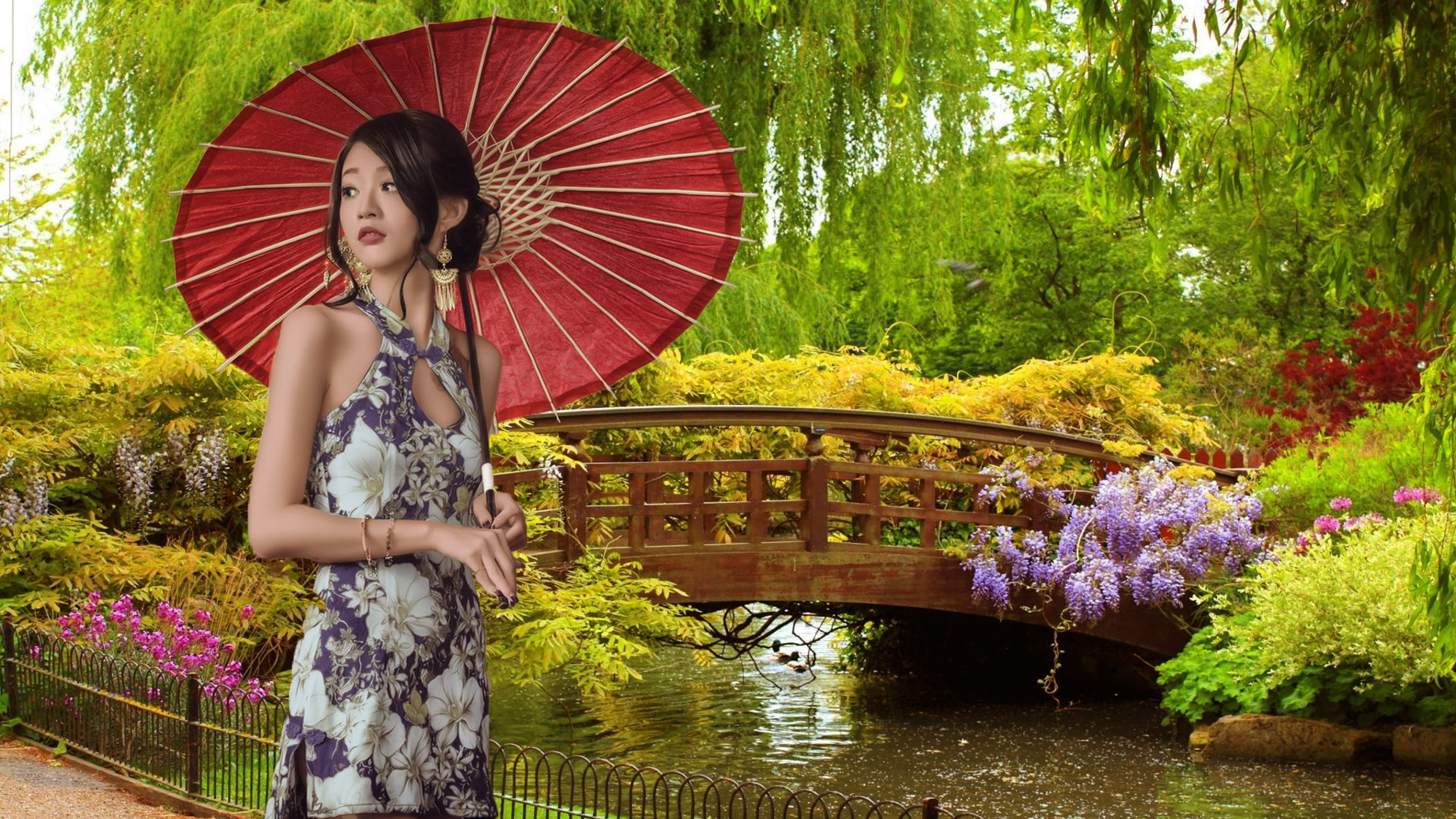 Free download | HD wallpaper: photomontage, woman, asian, nature