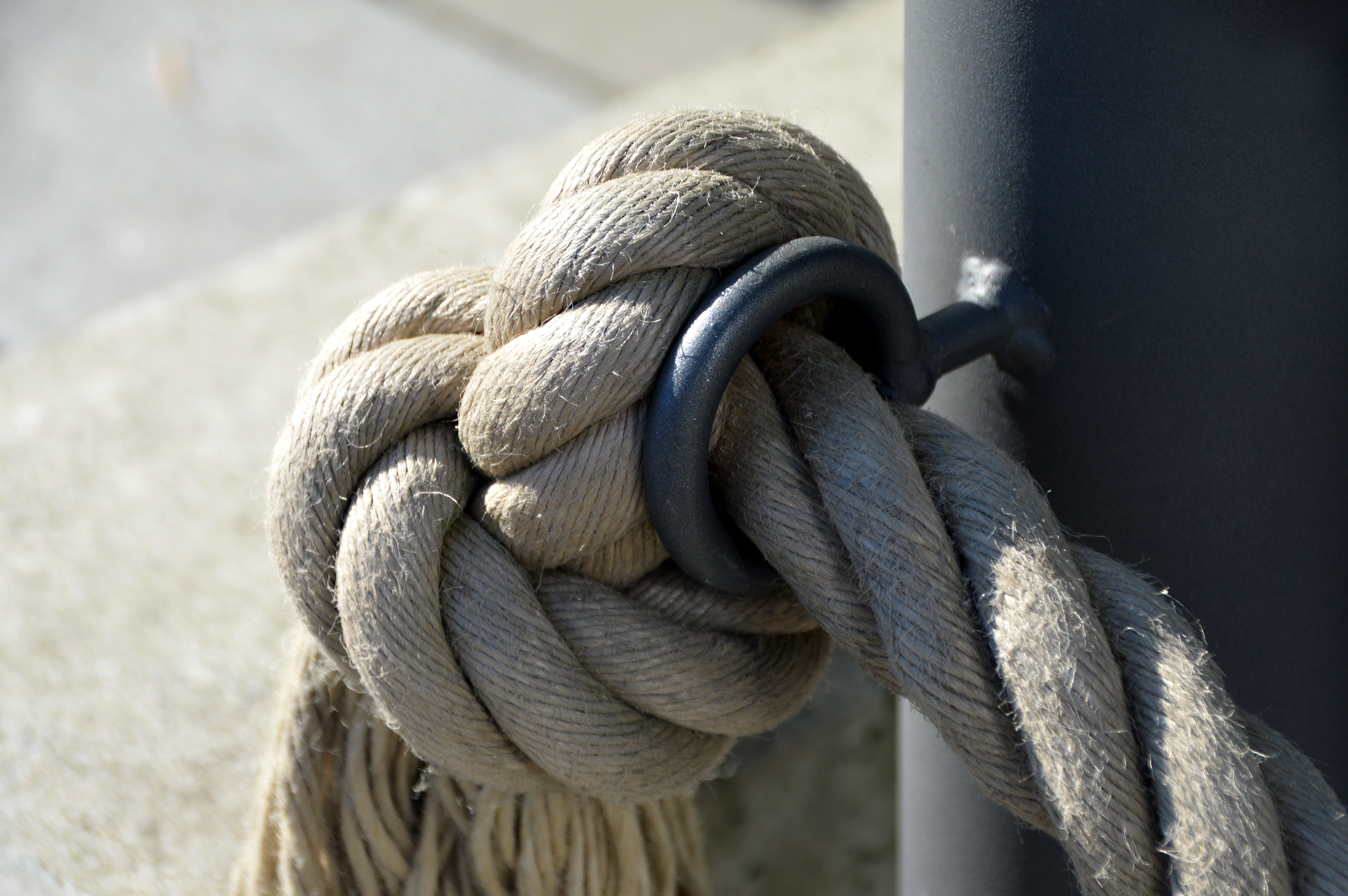 brown knot, hemp rope, rope knot, barrier, close up, ship traffic jams