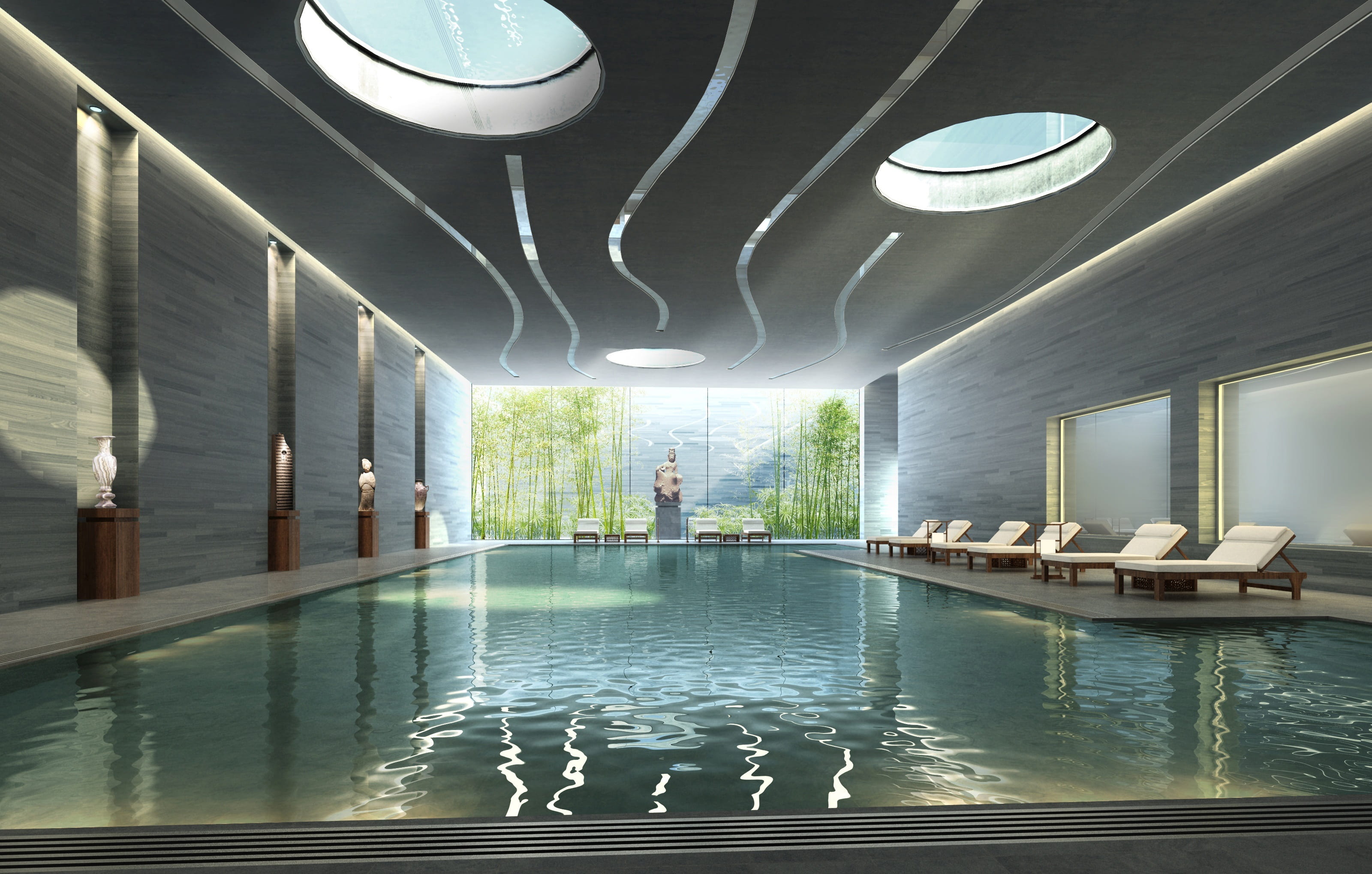 inground pool, interior, swimming pool, rendering, visualization