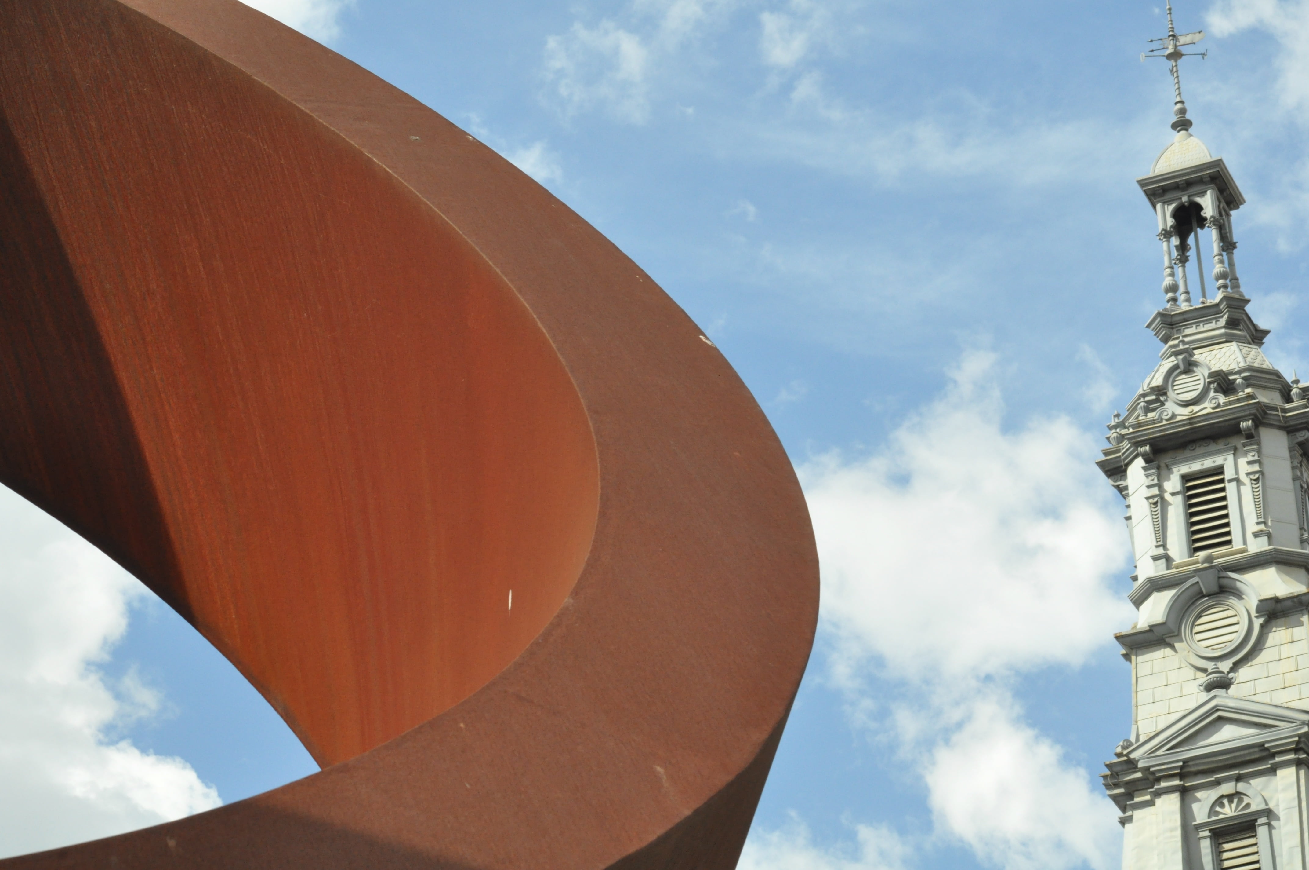 bilbao, sky, forms, tower, iron, blue, brown, architecture