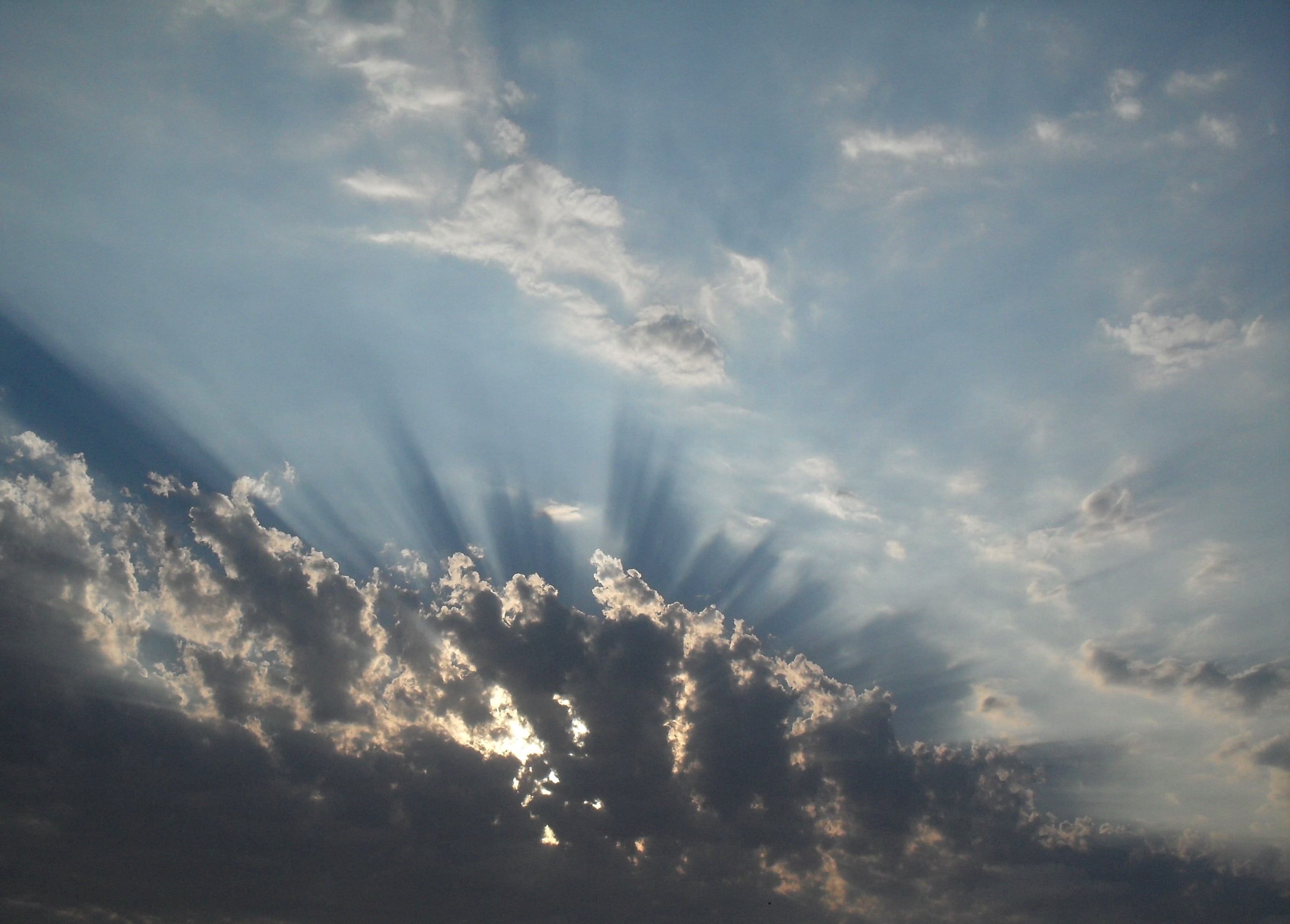 sky, clouds, light and shadow, blue sky, light rays, dark rays