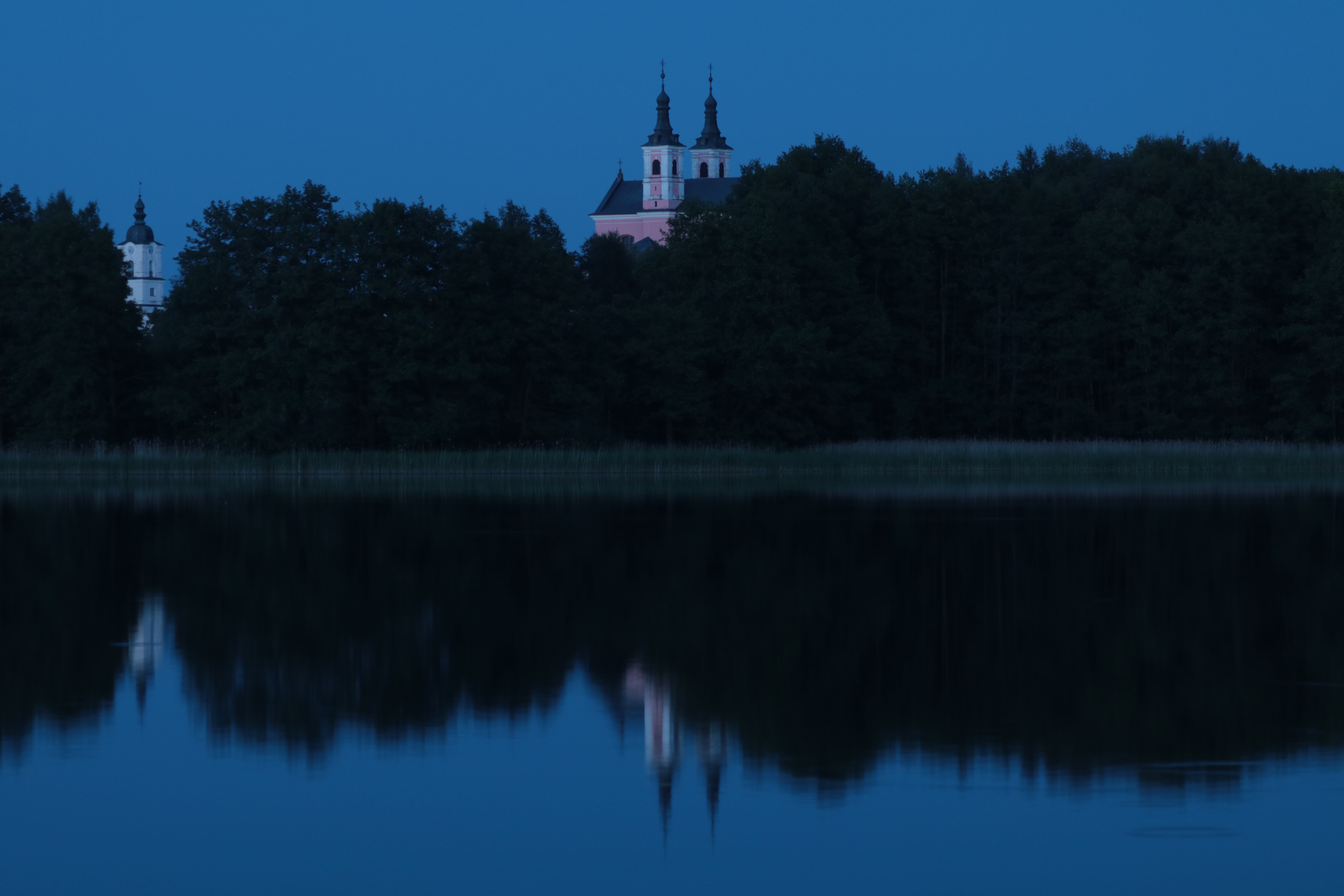 monastery, wigry, architecture, reflection, water, tree, plant