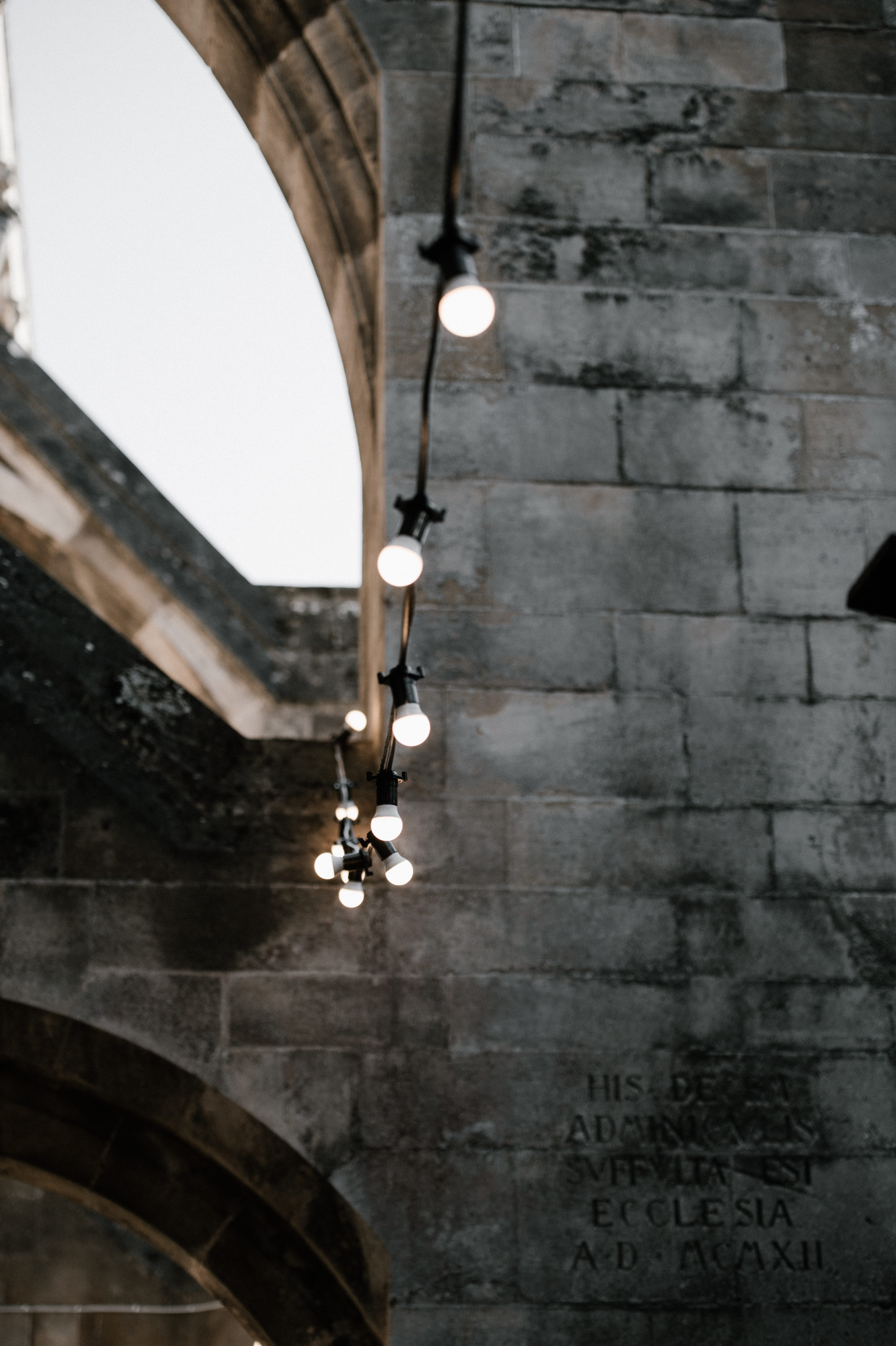 String of lights, string lights turned on, building, architecture