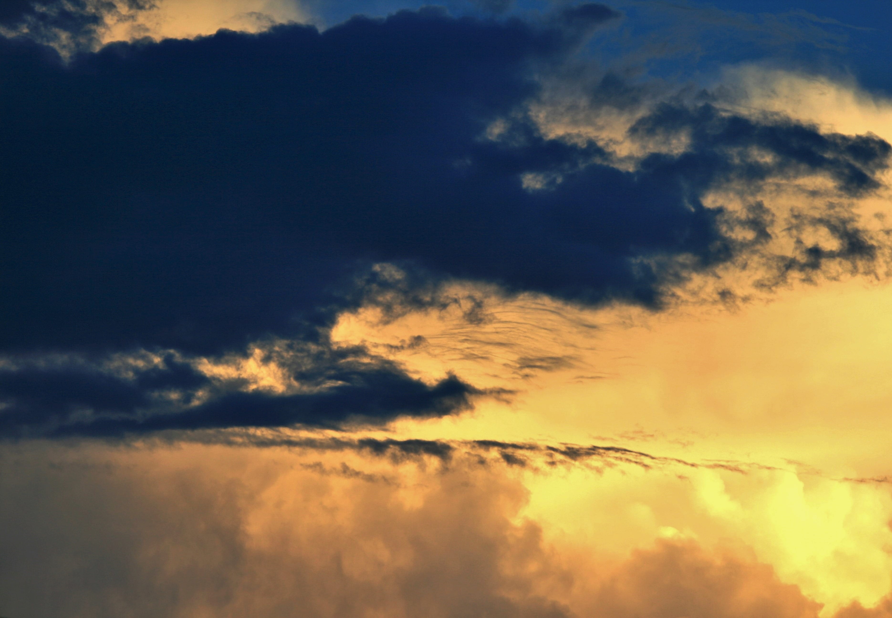 sky, dark, sunset, clouds, glow, gold, yellow, cloud - sky