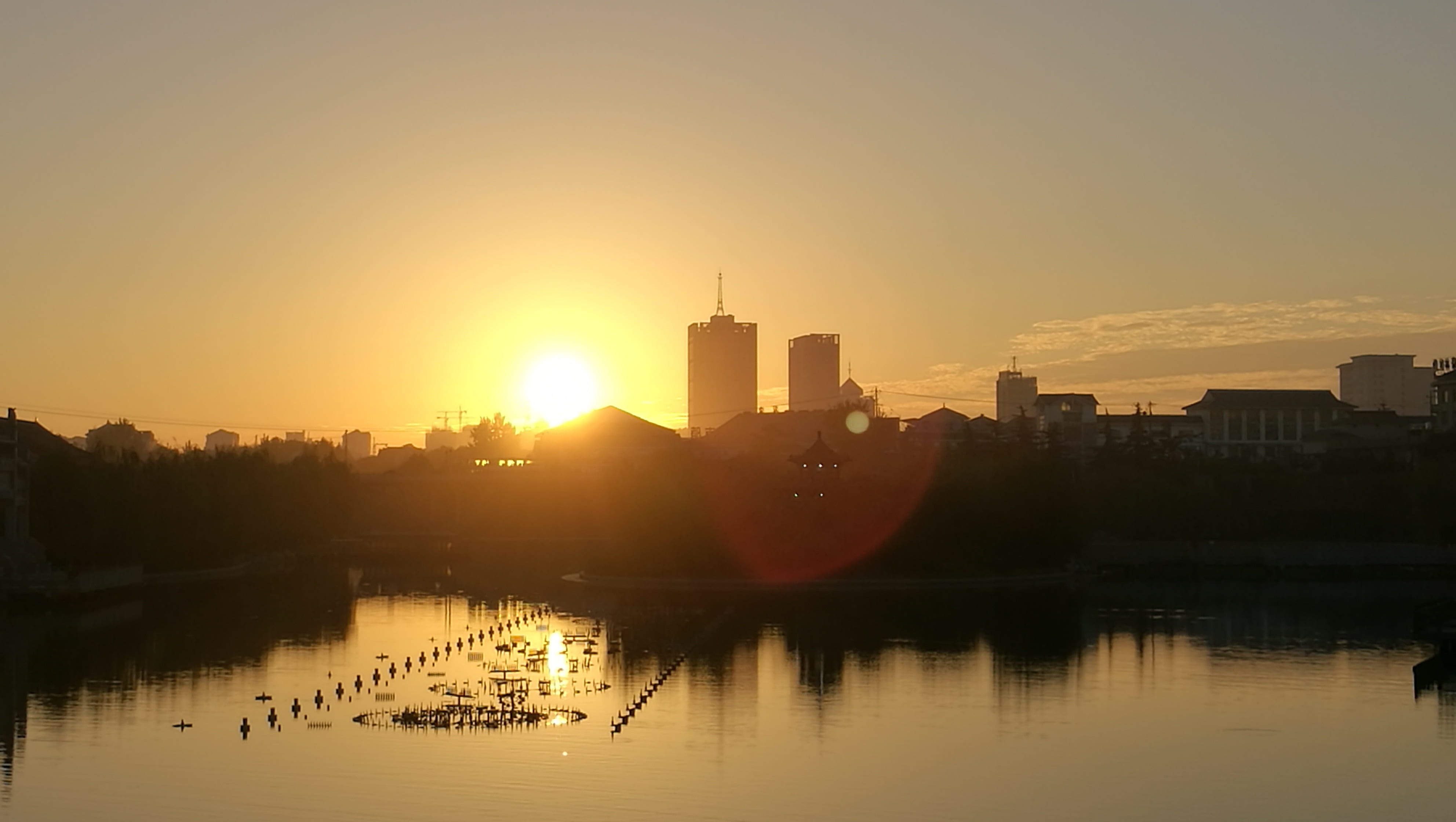sunset, riverside, building, sky, architecture, built structure