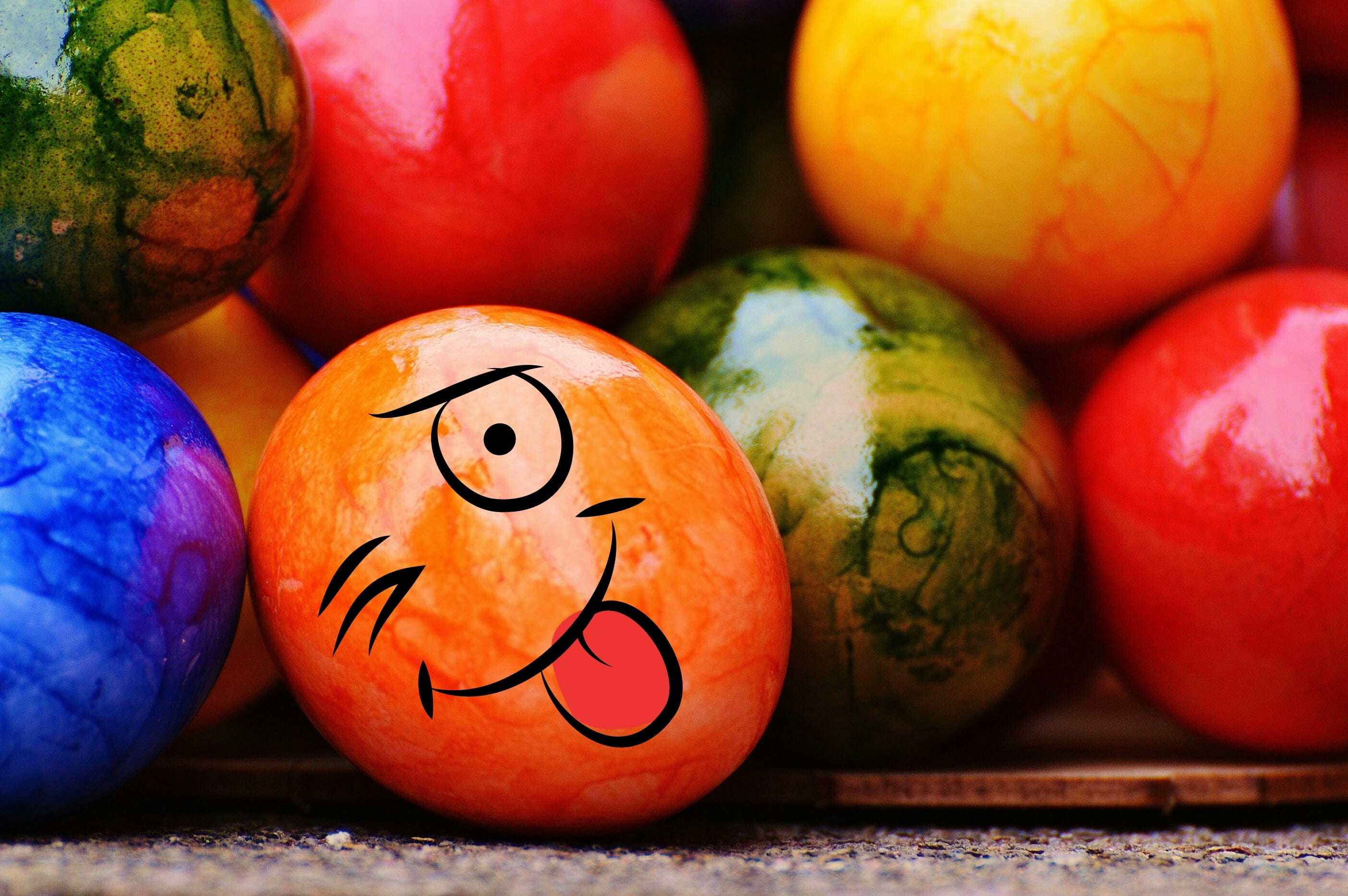 orange emoji painted egg, easter, easter eggs, smiley, funny