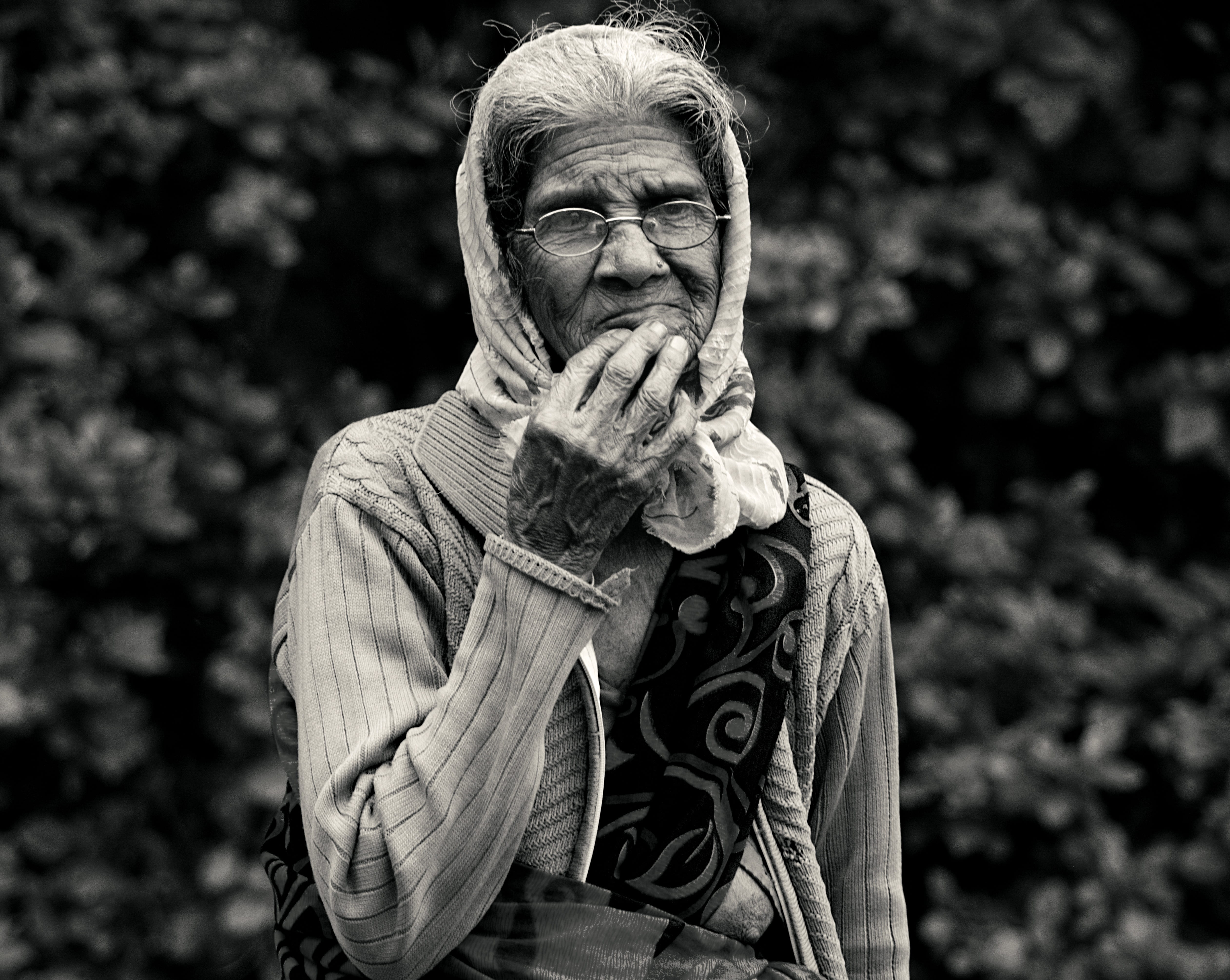 old lady, black and white, monochrome, art, female, woman, person